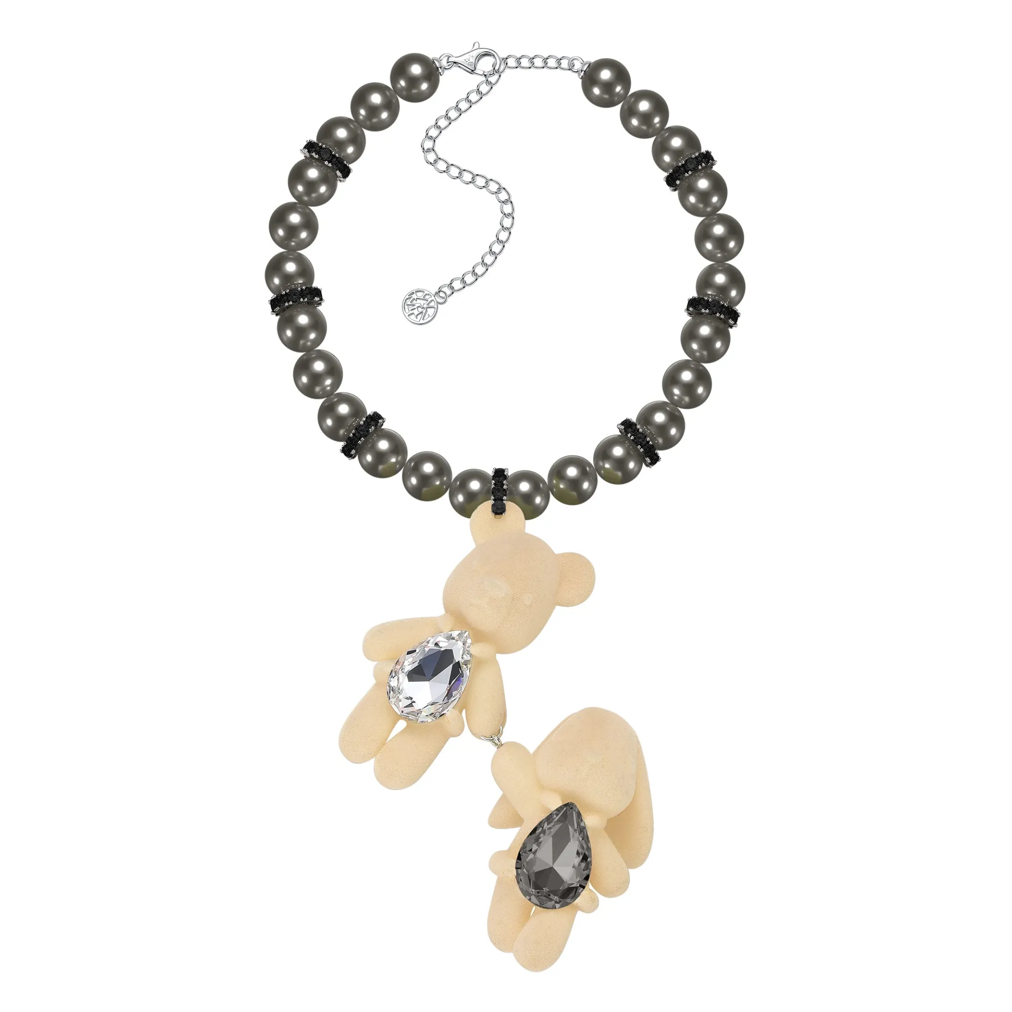 Paradise / Gemstone Bear Rabbit Holding Hands Pearl Necklace