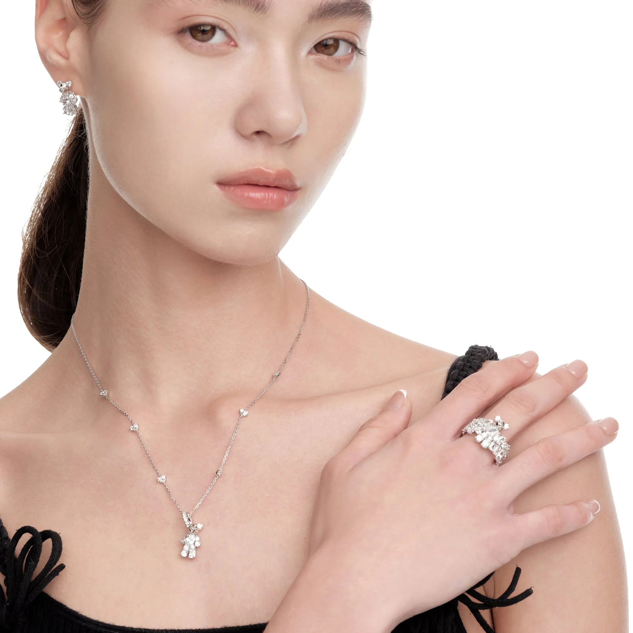 Paradise / Gemstone Patch up Mini Bear Pave Ring