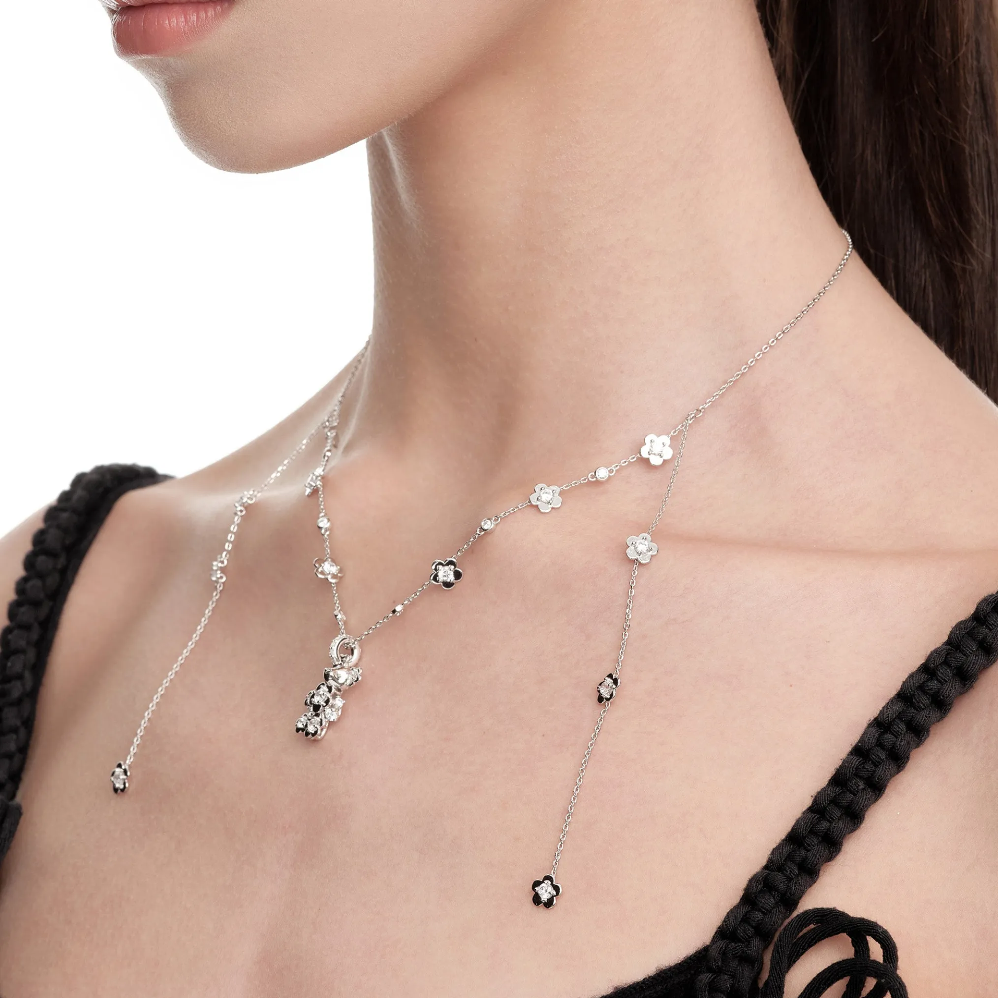 Paradise / Gemstone Patch up Mini Bear Pendant Necklace