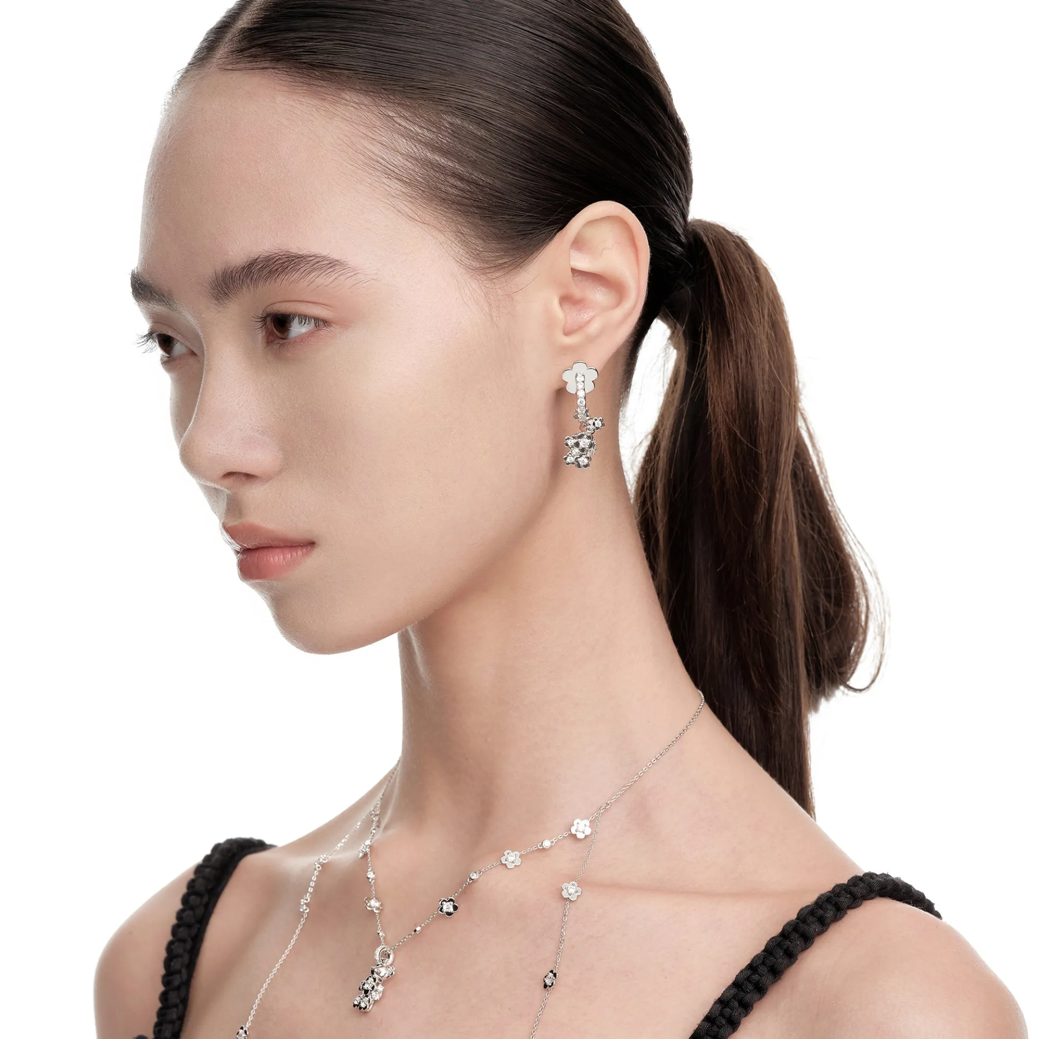 Paradise / Gemstone Patch up Mini Bear Flower Earring