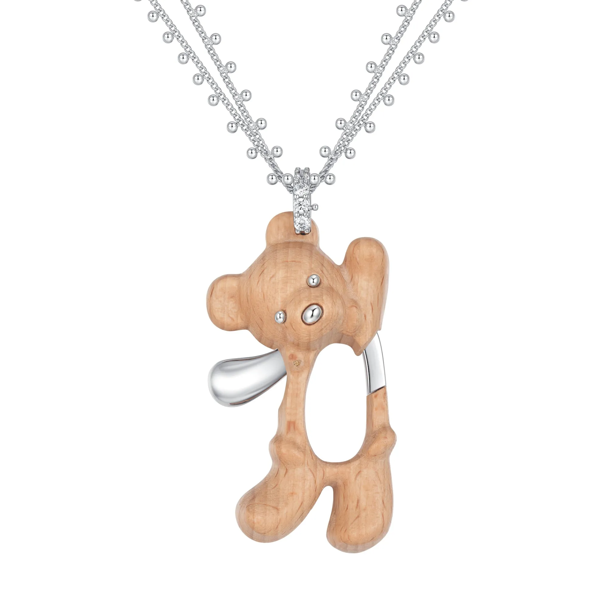 Paradise / Greeting Wooden Bear Chain Necklace