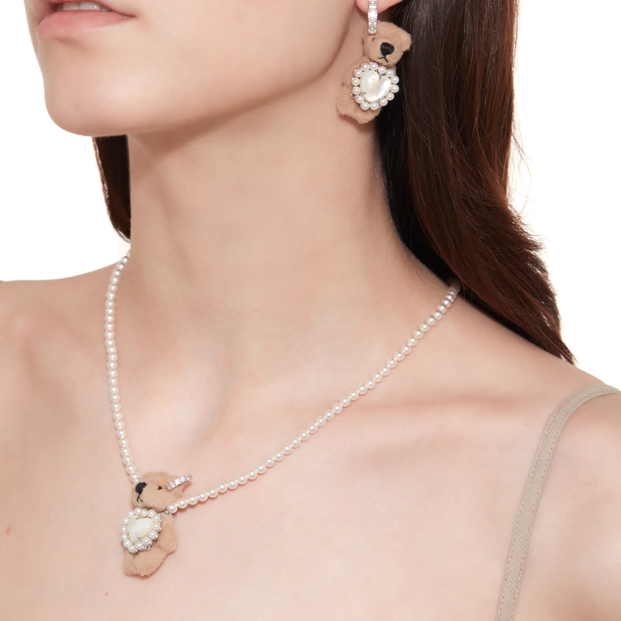 Paradise / Heart Shell Pearl Tassel Bear Necklace