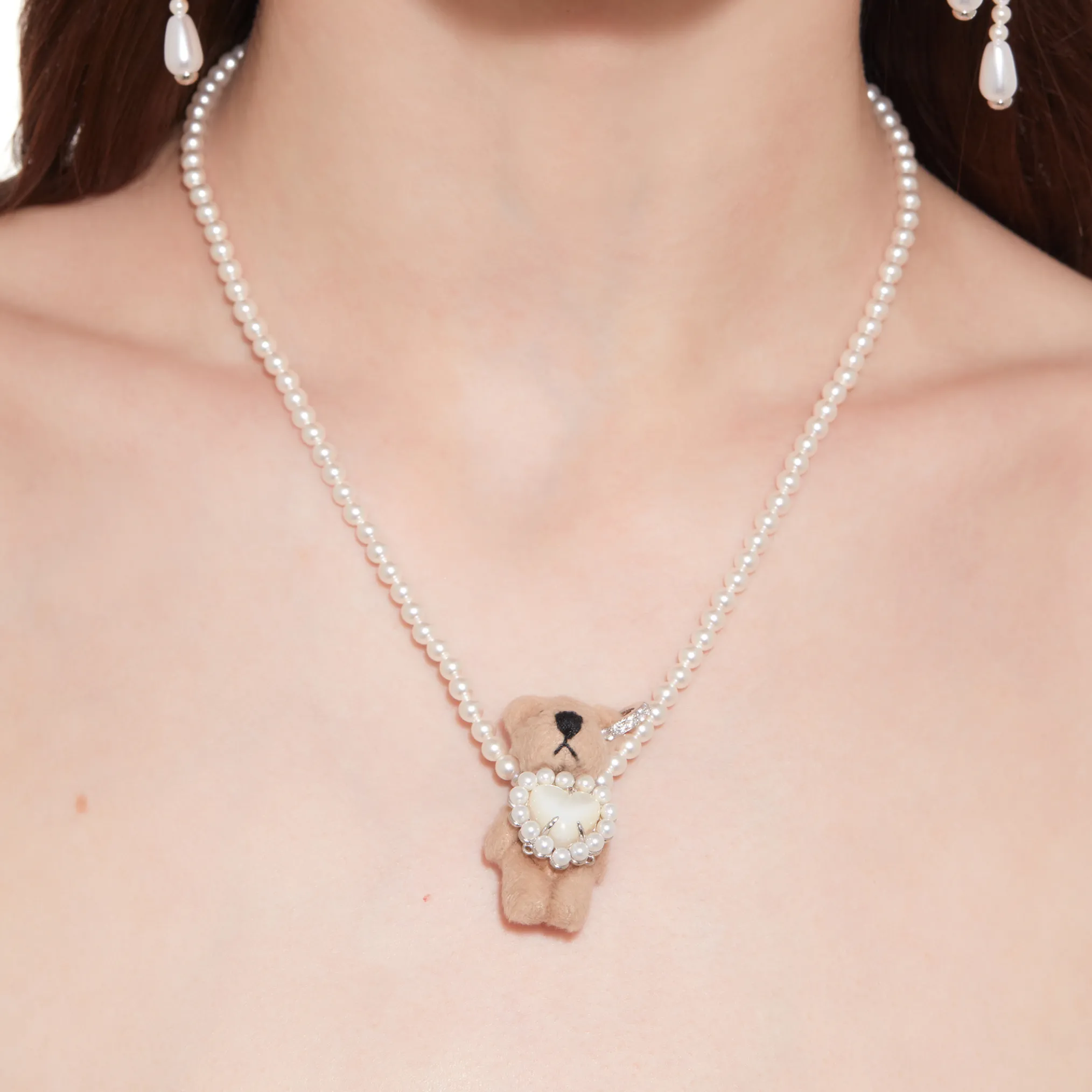 Paradise / Heart Shell Pearl Tassel Bear Necklace