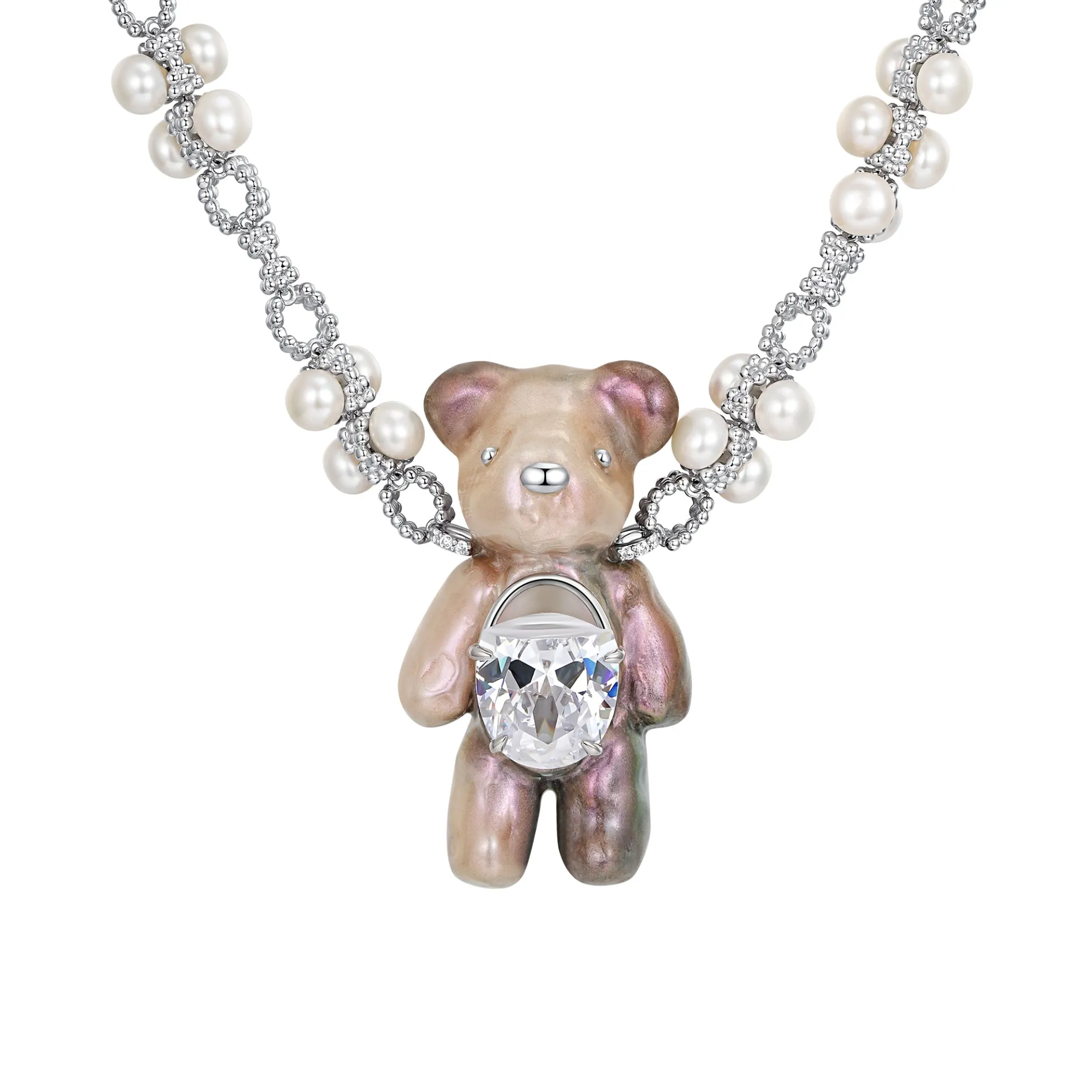 Paradise / Large Multi-Colored Pearlescent Bear Chain Necklace