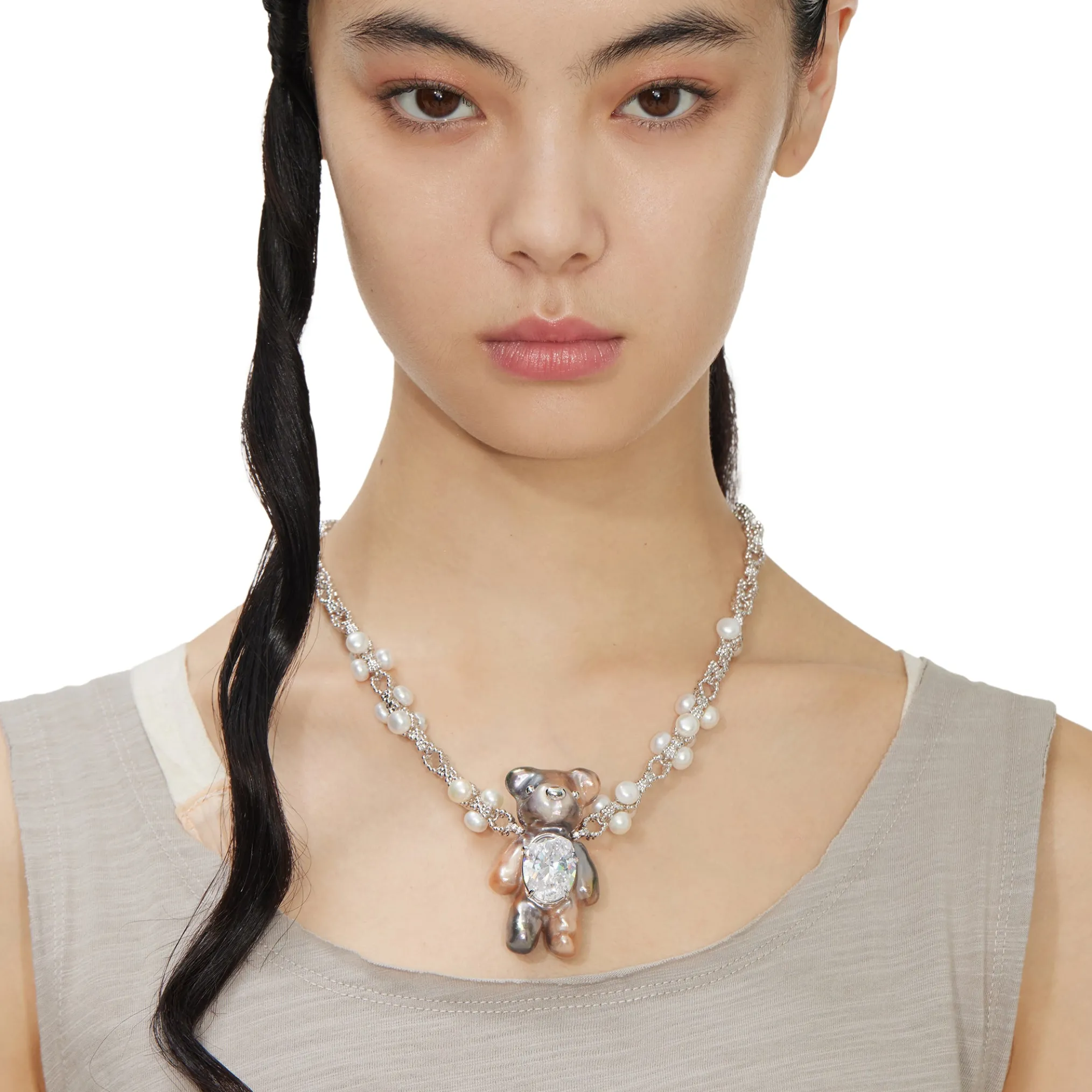 Paradise / Large Multi-Colored Pearlescent Bear Chain Necklace