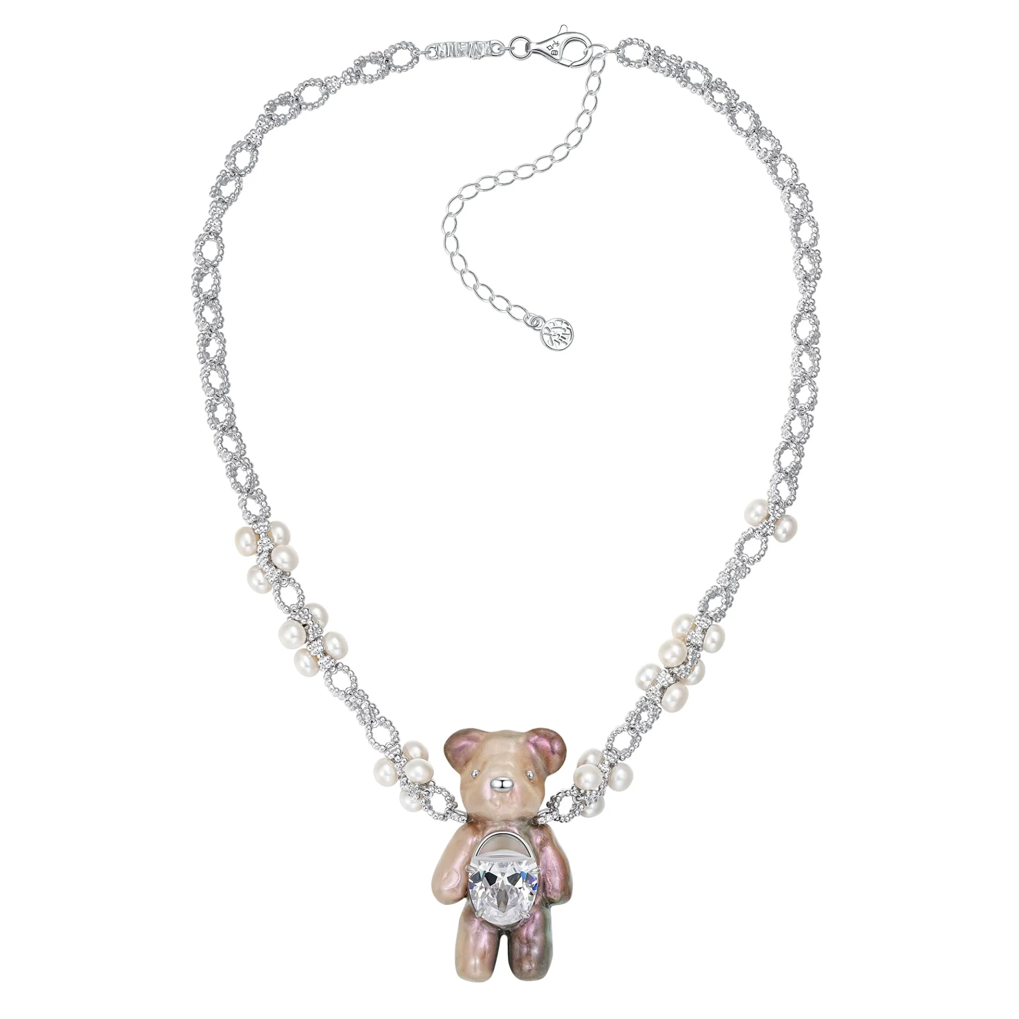 Paradise / Large Multi-Colored Pearlescent Bear Chain Necklace