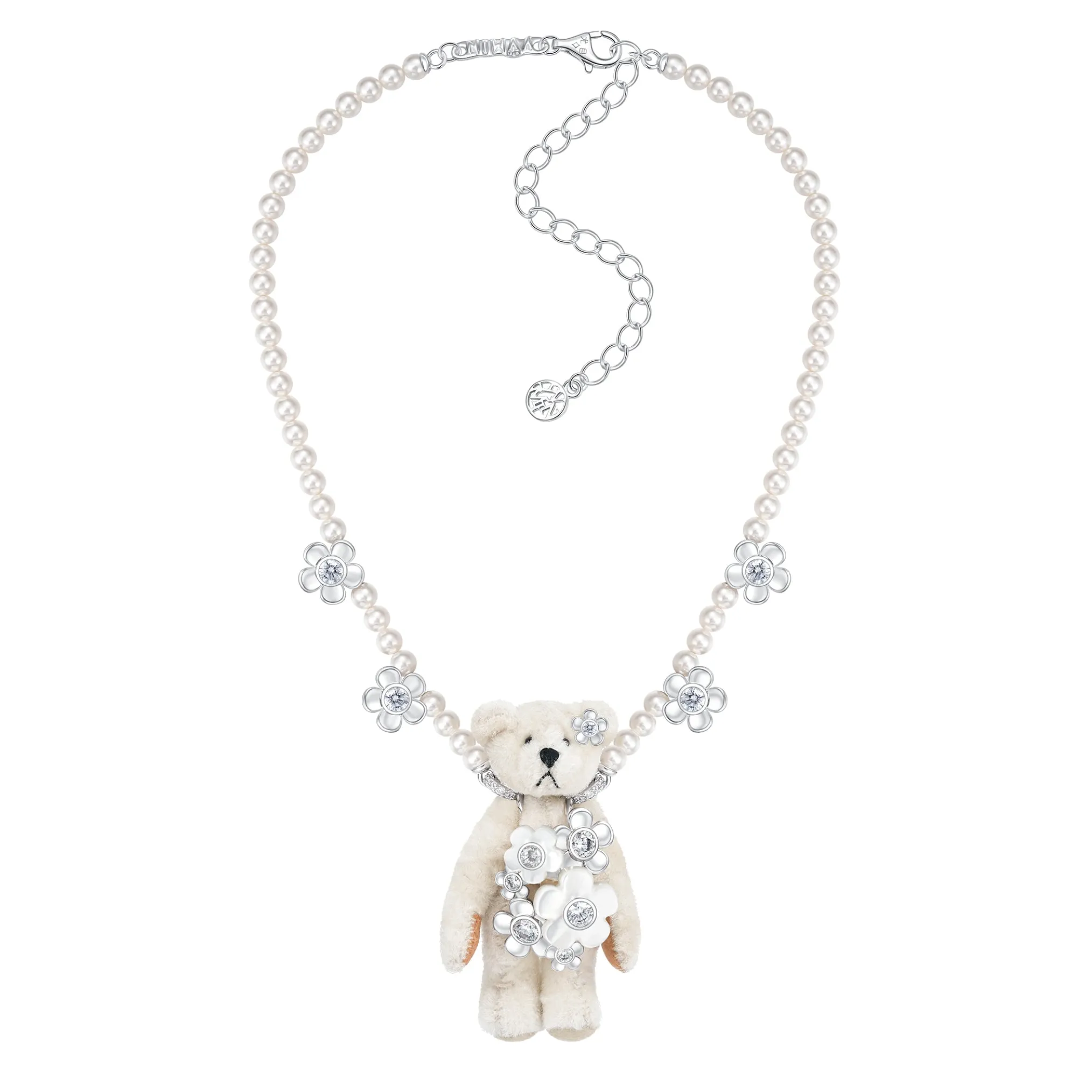 Paradise / Long Hair Bear Flowers Pendant Necklace
