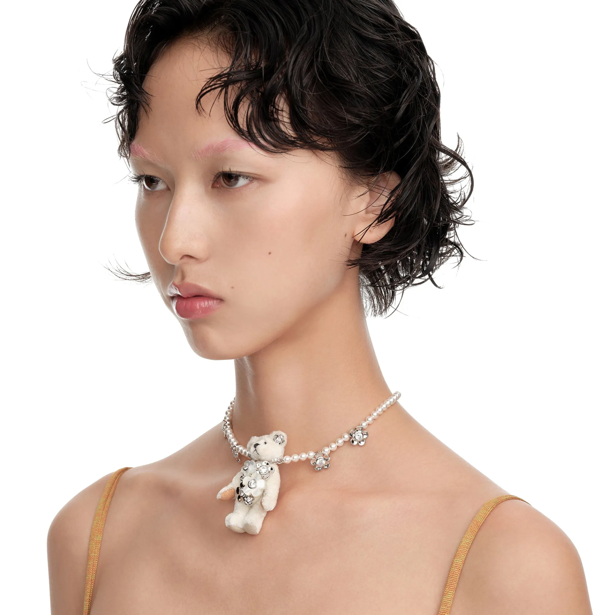 Paradise / Long Hair Bear Flowers Pendant Necklace