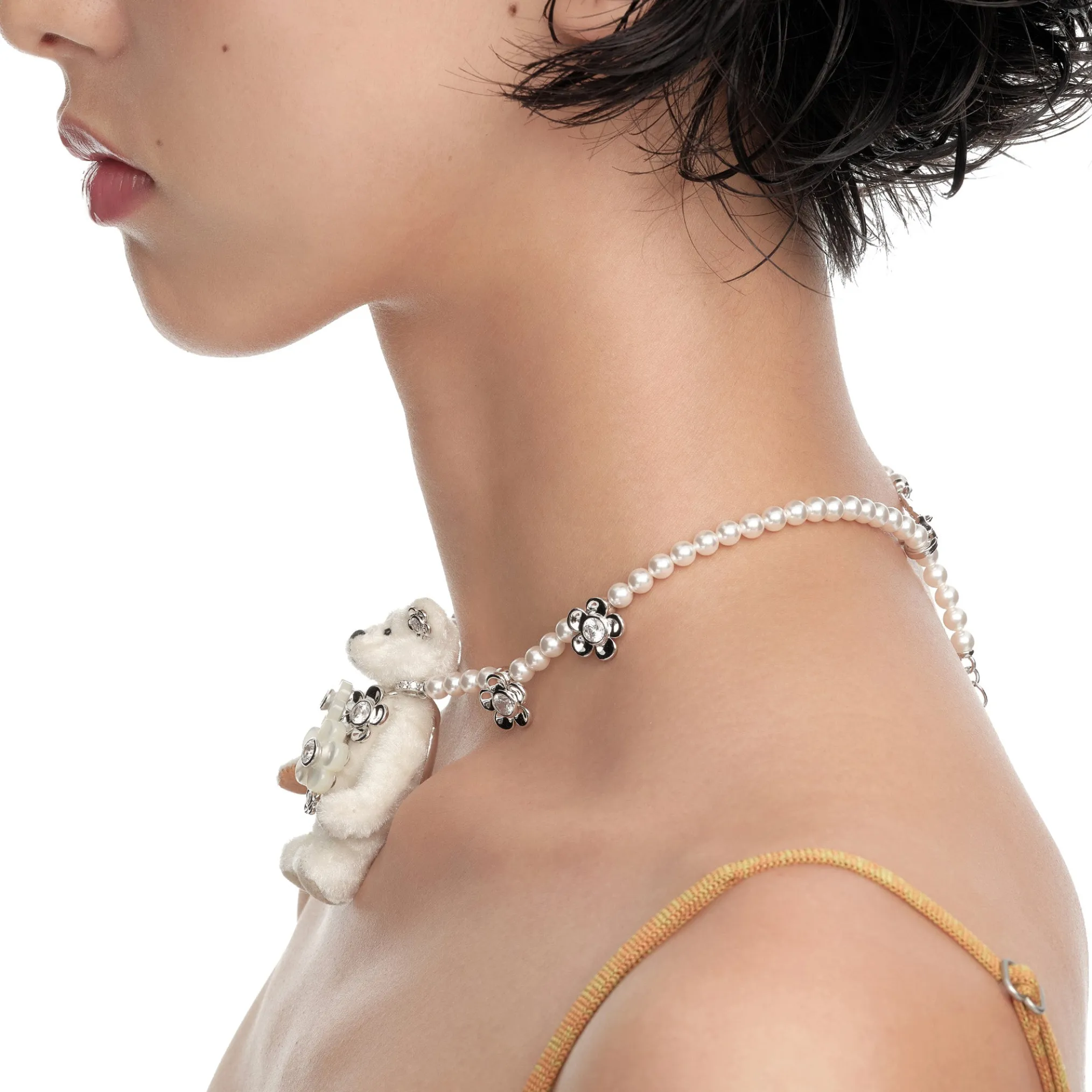 Paradise / Long Hair Bear Flowers Pendant Necklace