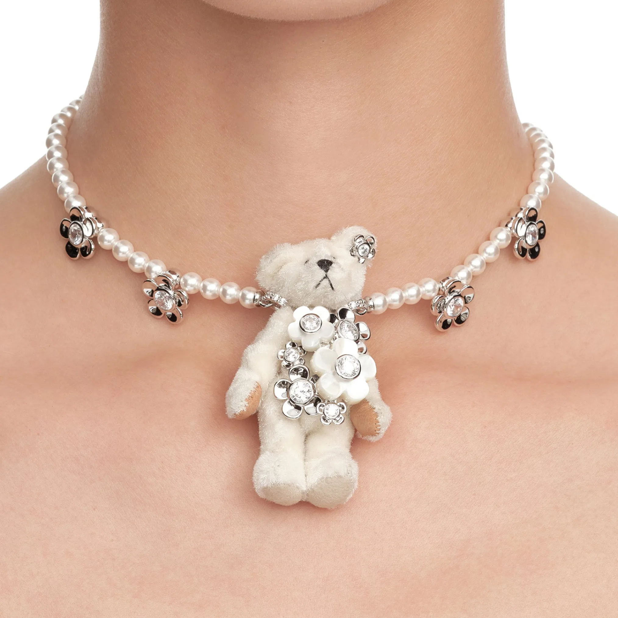 Paradise / Long Hair Bear Flowers Pendant Necklace