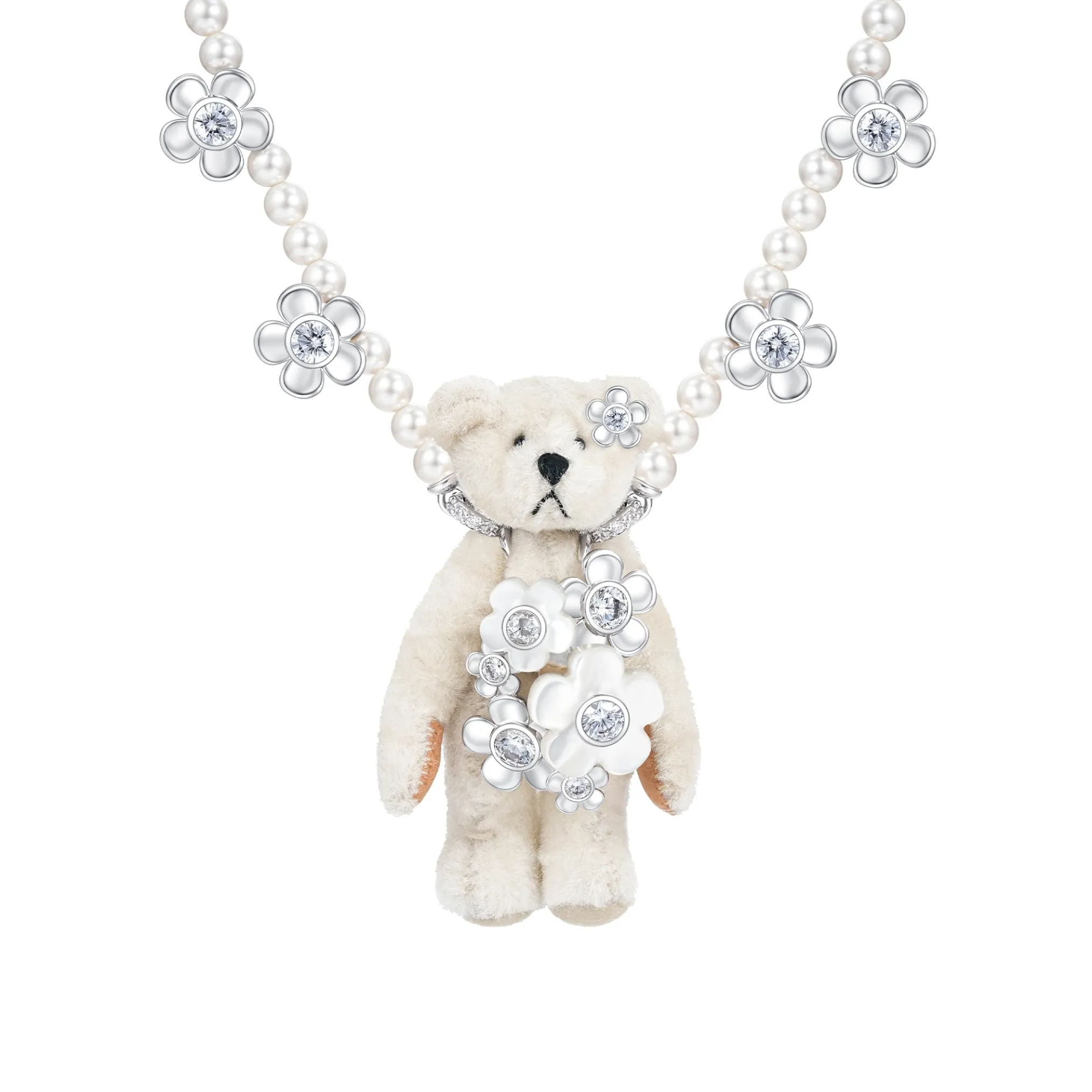 Paradise / Long Hair Bear Flowers Pendant Necklace