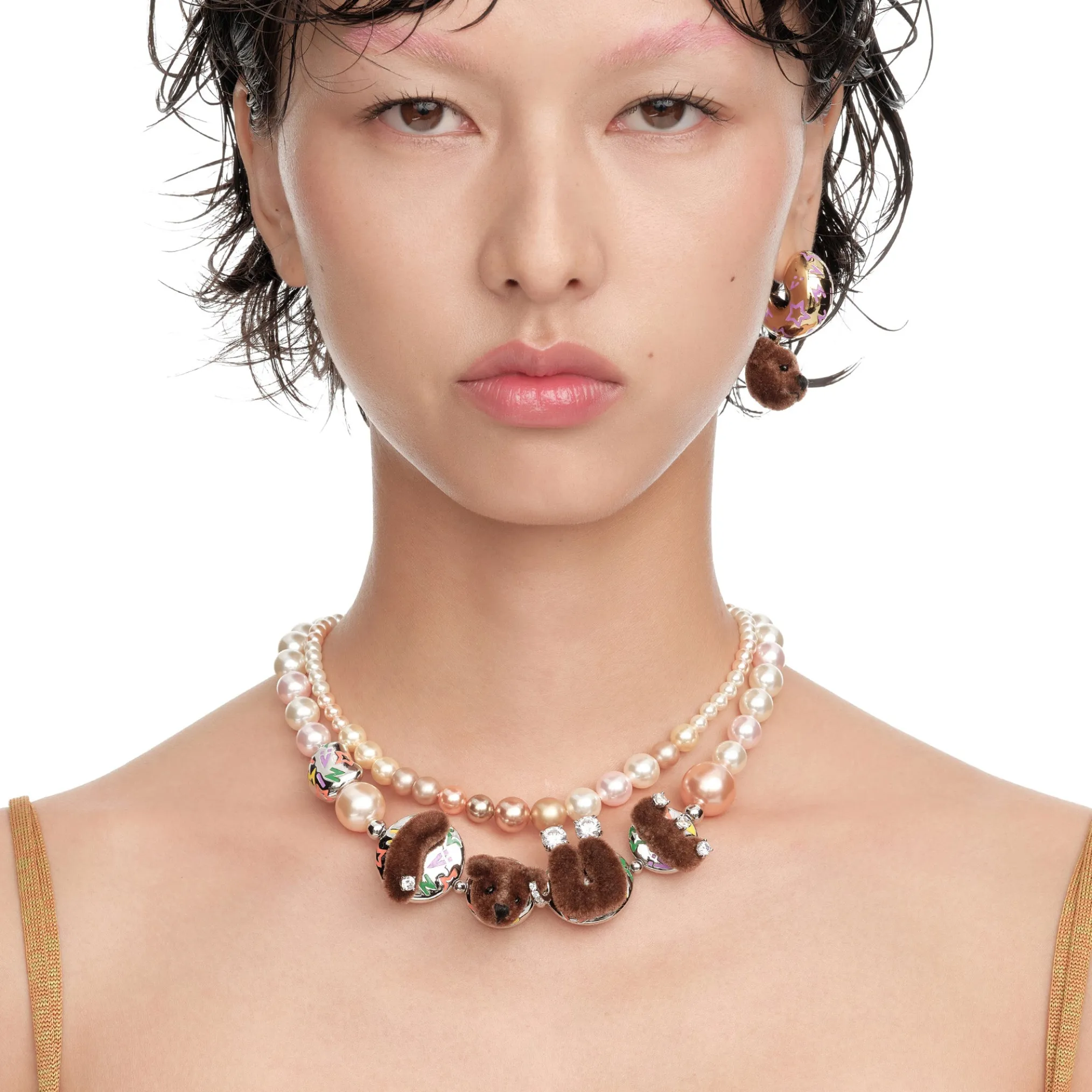 Paradise / LOVE Bear Pearl Double Layer Necklace