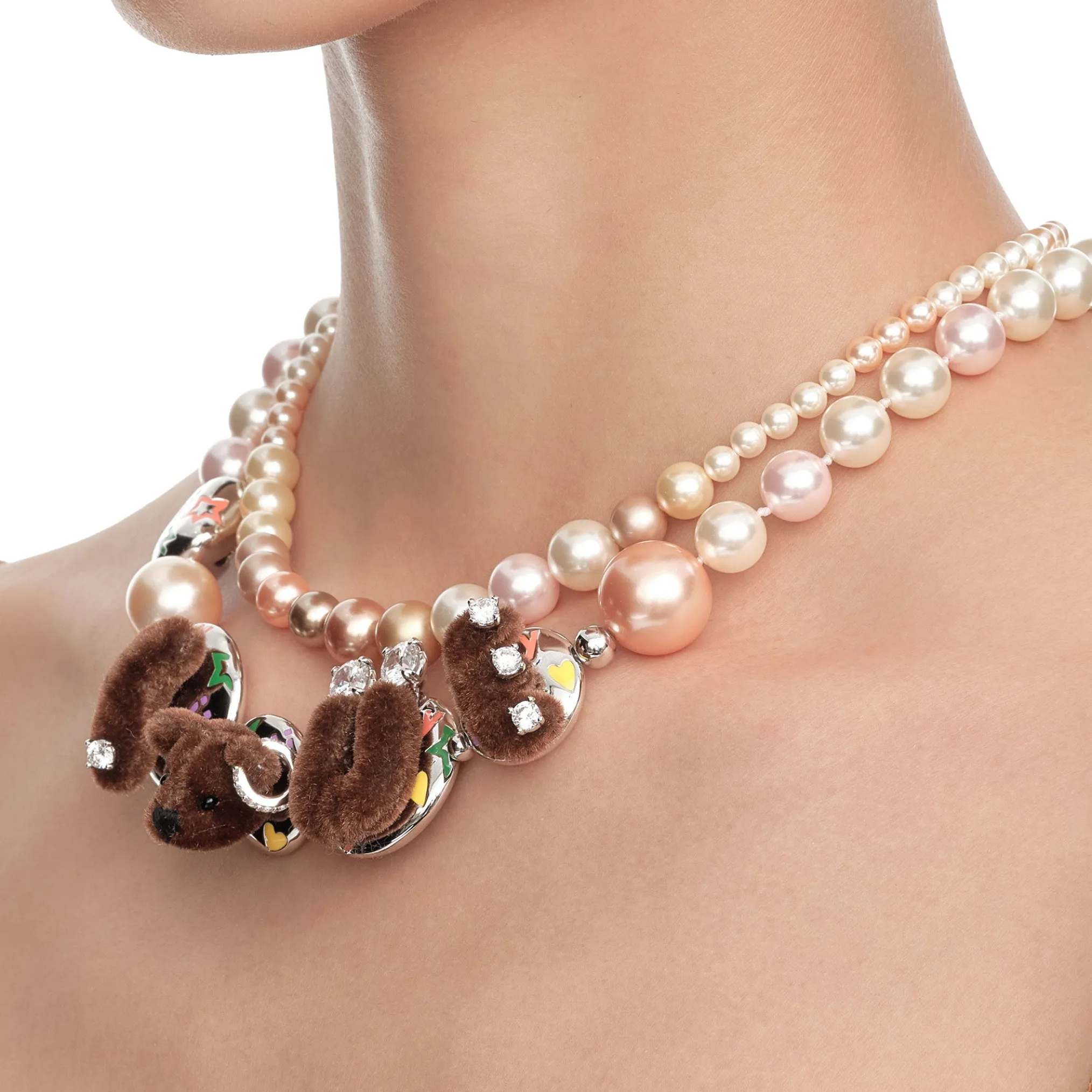 Paradise / LOVE Bear Pearl Double Layer Necklace