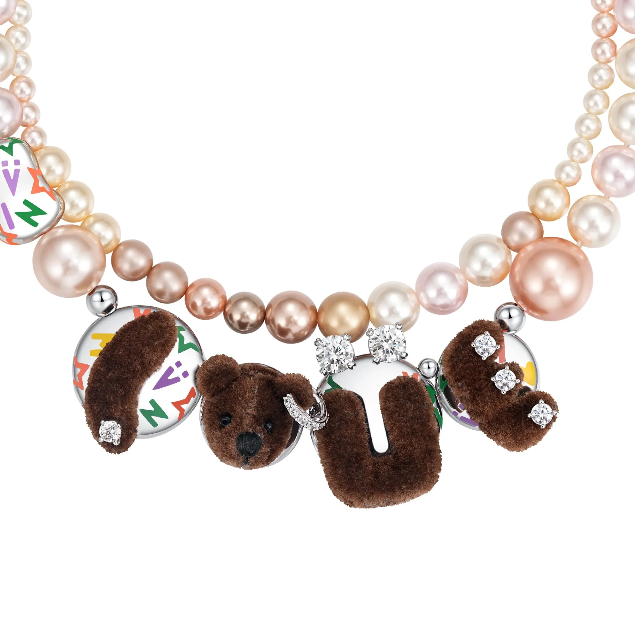Paradise / LOVE Bear Pearl Double Layer Necklace