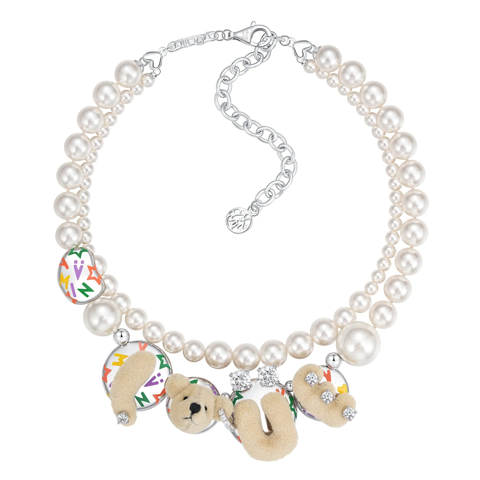 Paradise / LOVE Bear Pearl Double Layer Necklace