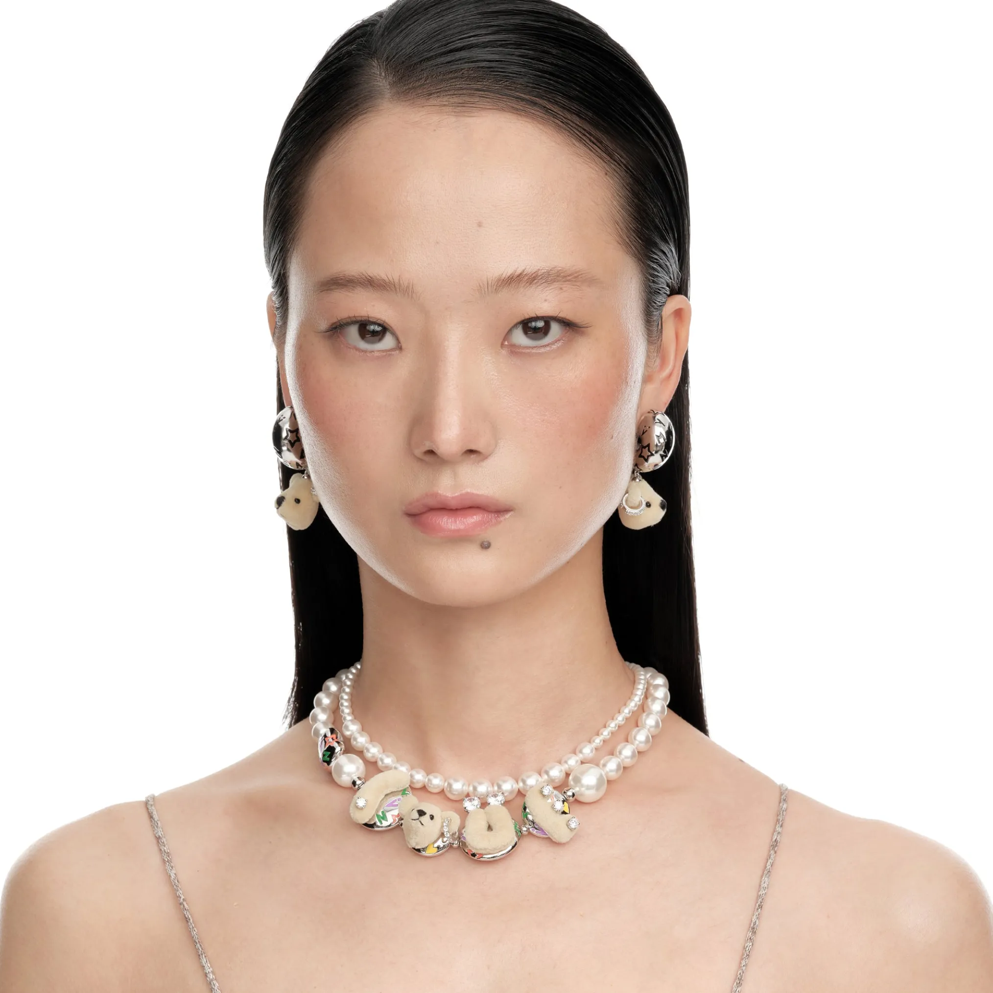 Paradise / LOVE Bear Pearl Double Layer Necklace