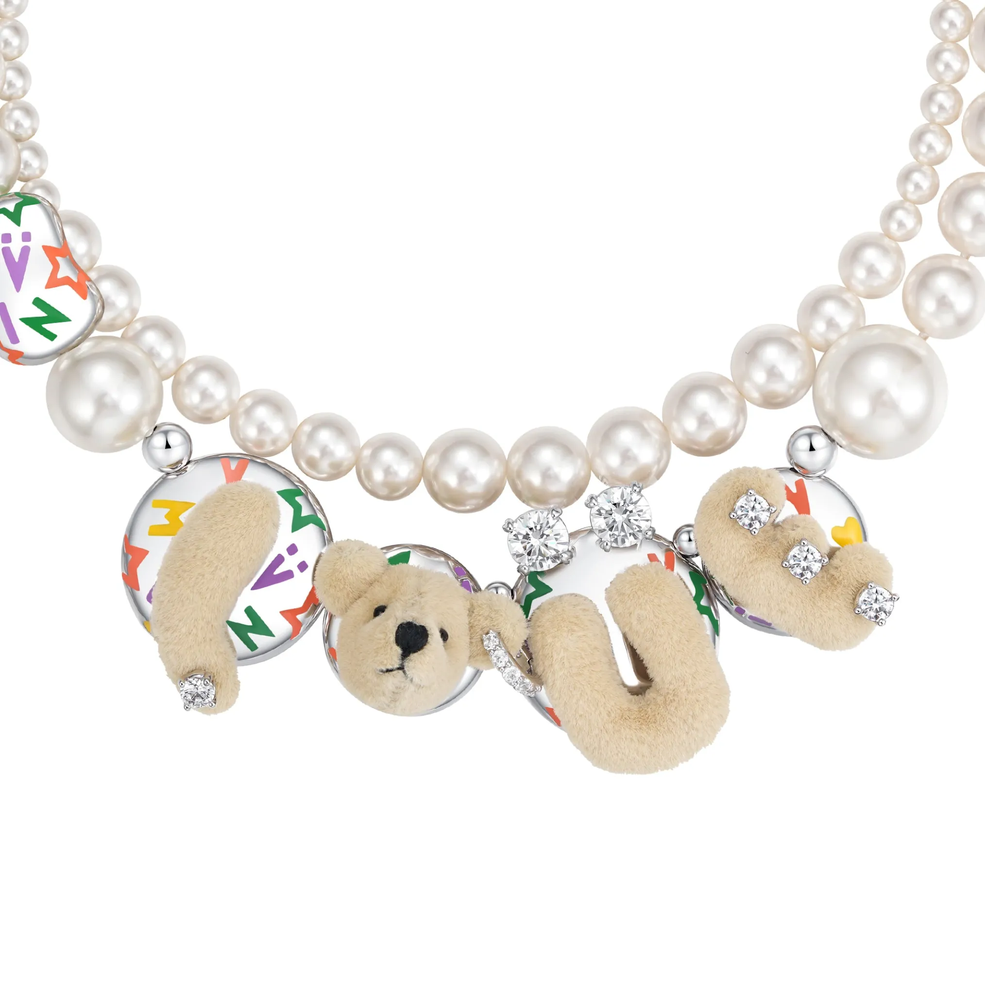 Paradise / LOVE Bear Pearl Double Layer Necklace
