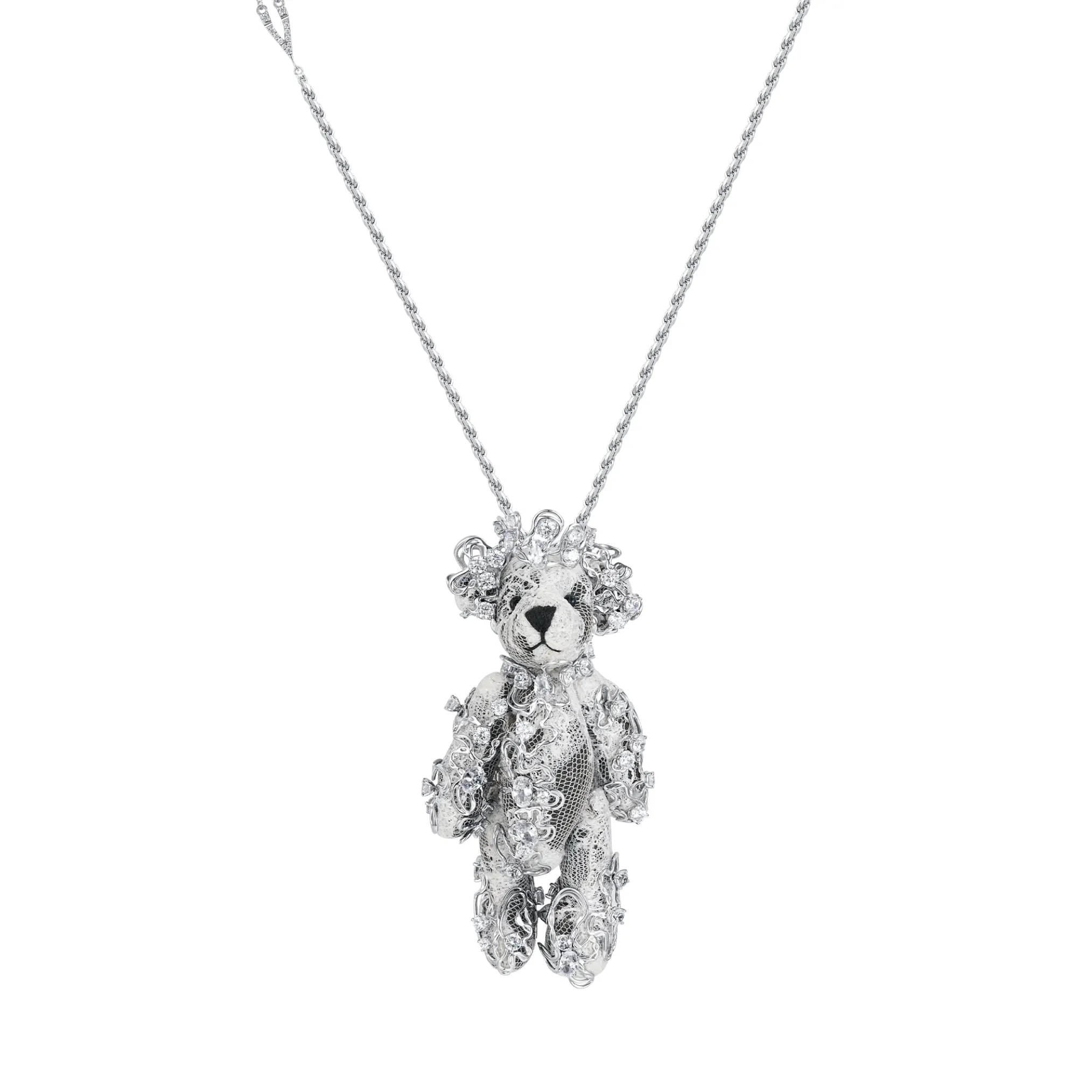 Paradise / Metal Lace Fabric Bear Pendant Necklace