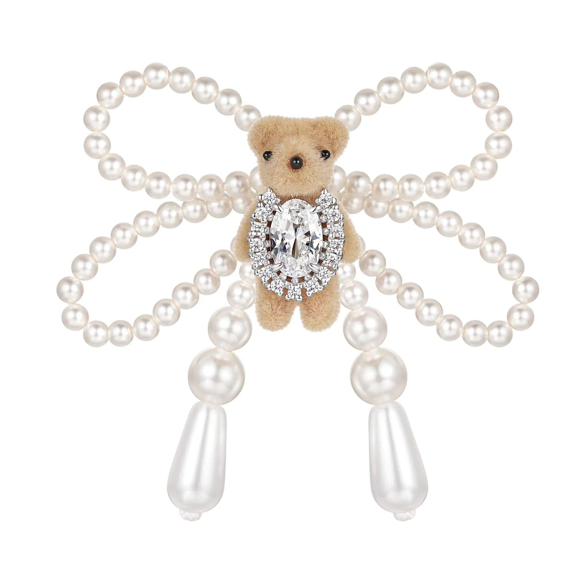 Paradise / Mini Flocked Bear Pearl Bowknot Earring
