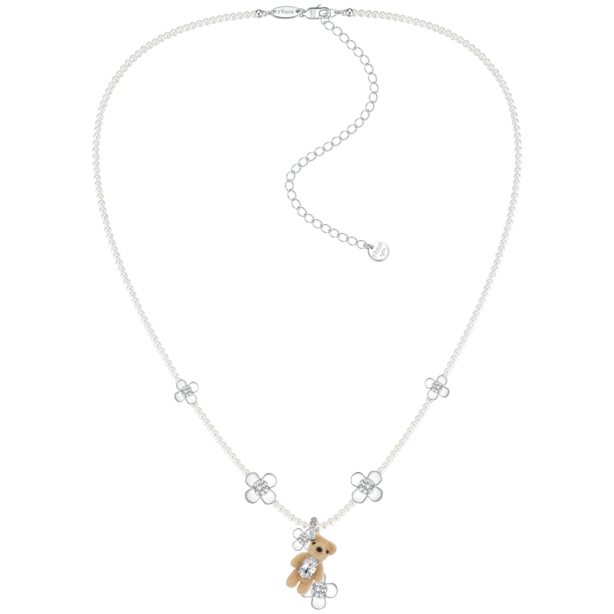 Paradise / Mini Flocked Bear Flowers Pearl Necklace