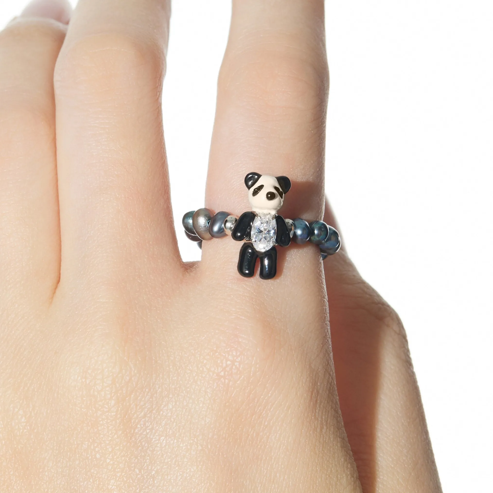 Paradise / Mini Panda Enamel Pearl Ring
