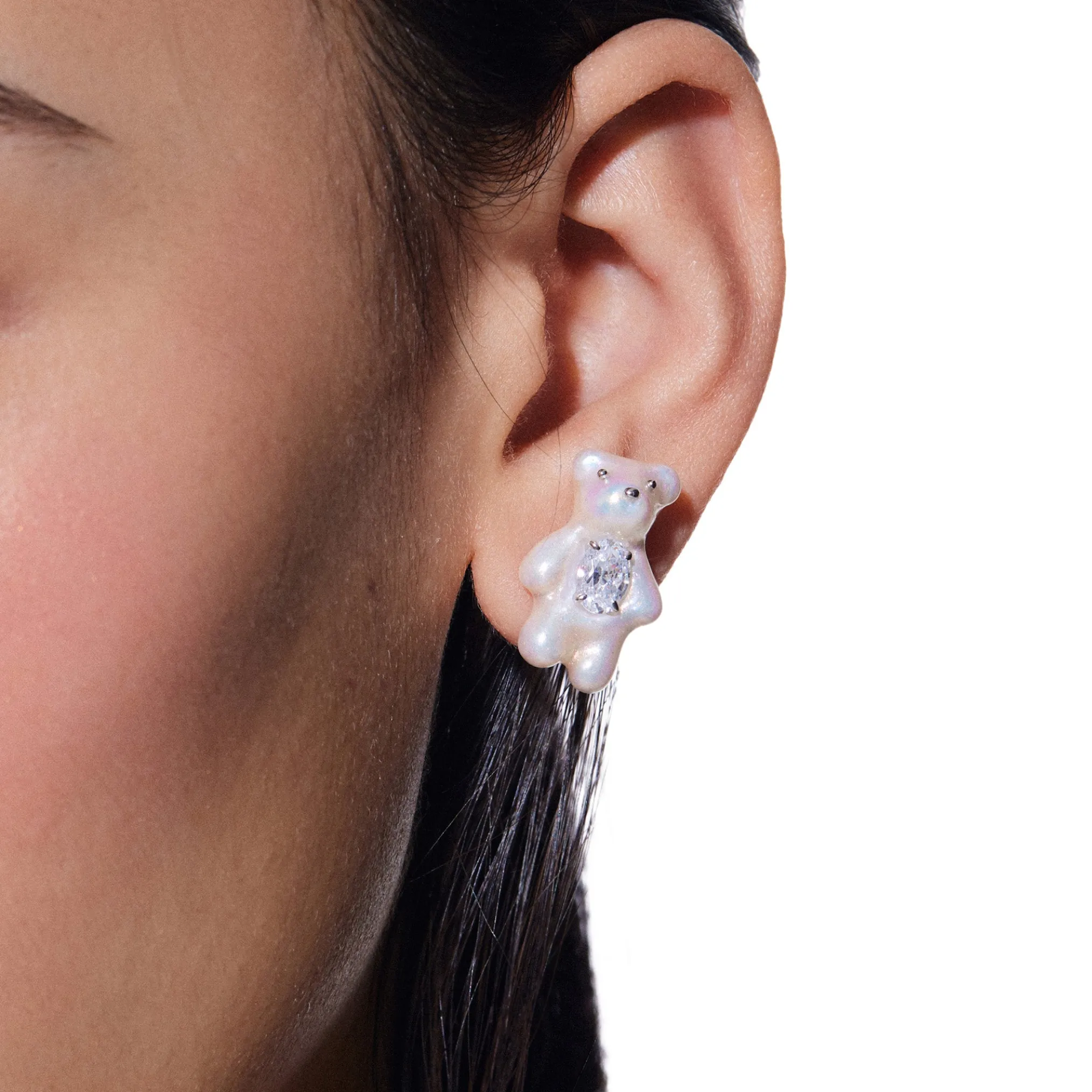 Paradise / Mini Pearlescent Bear Earrings