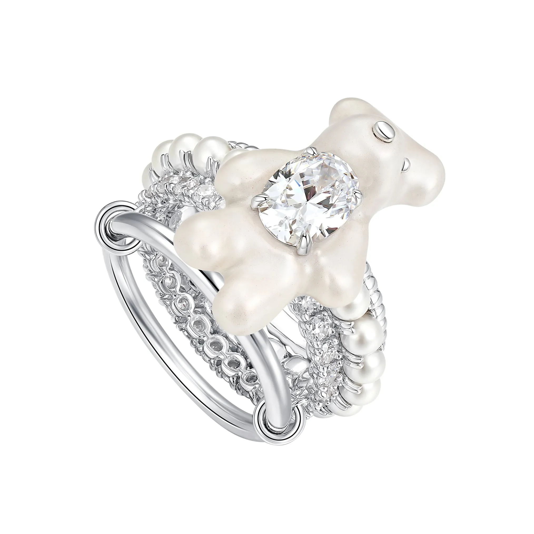 Paradise / Mini Pearlescent Bear Layers Ring