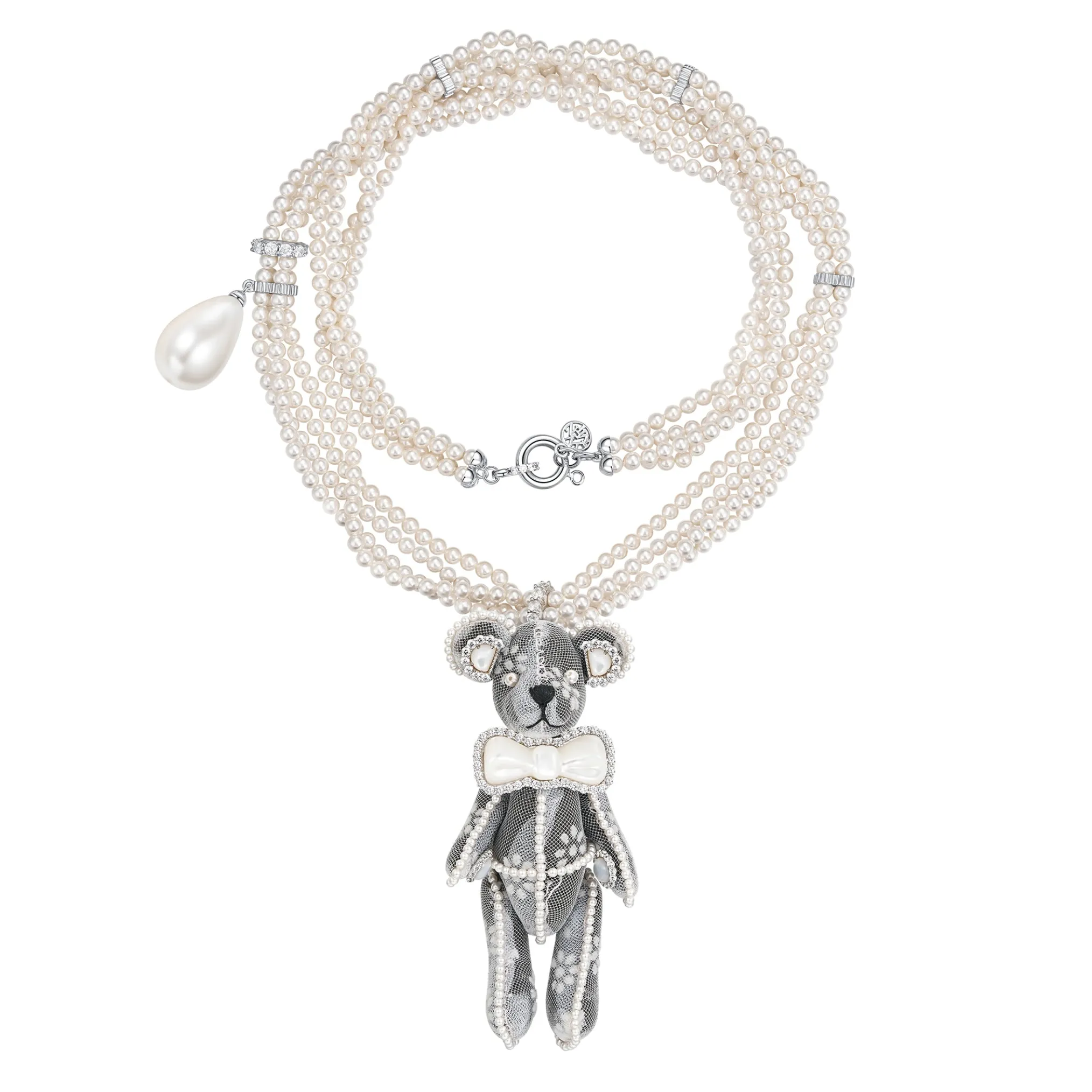 Paradise / Nacre Bowknot Bear Pendant Necklace
