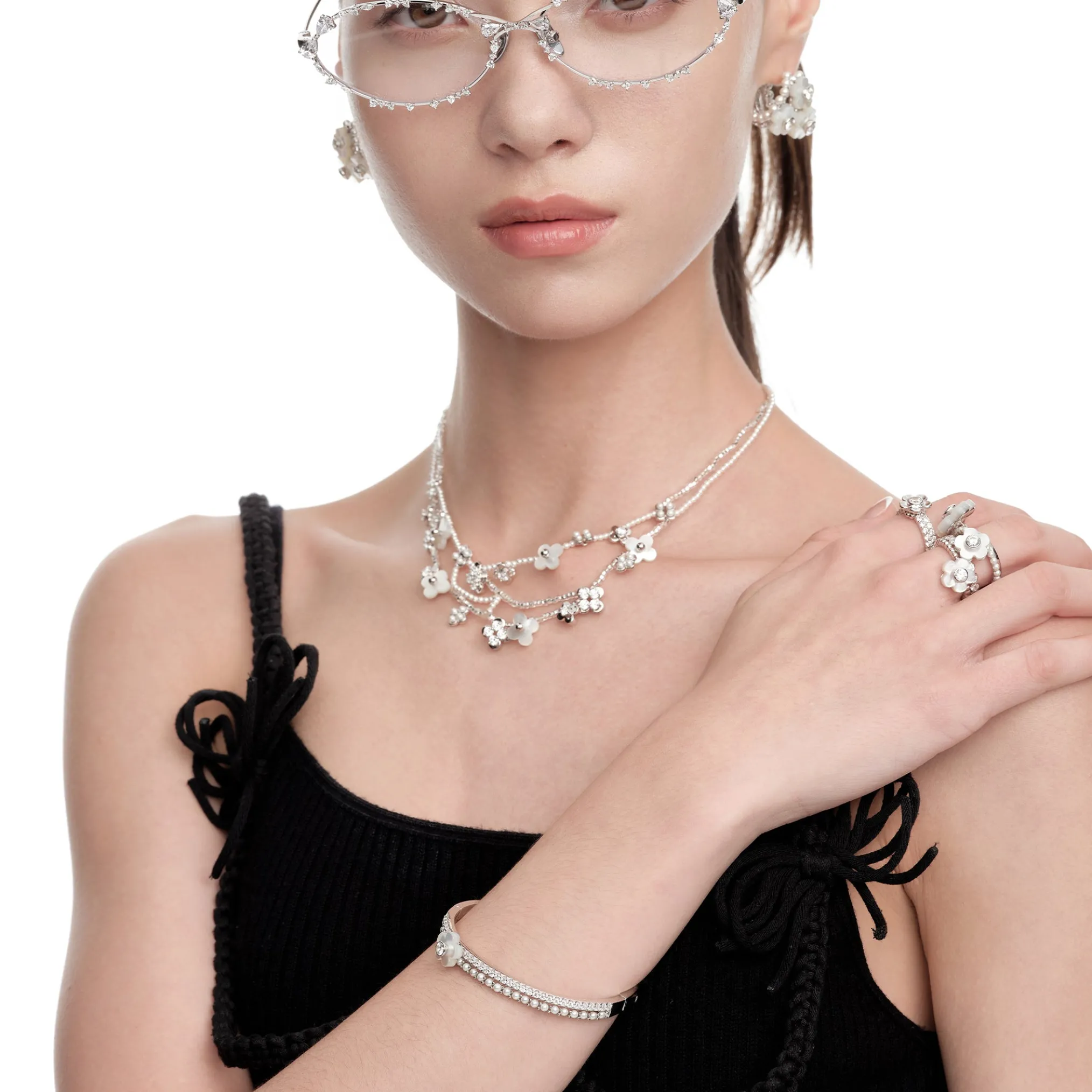 Paradise / Nacre Flower Double Layer Bracelet