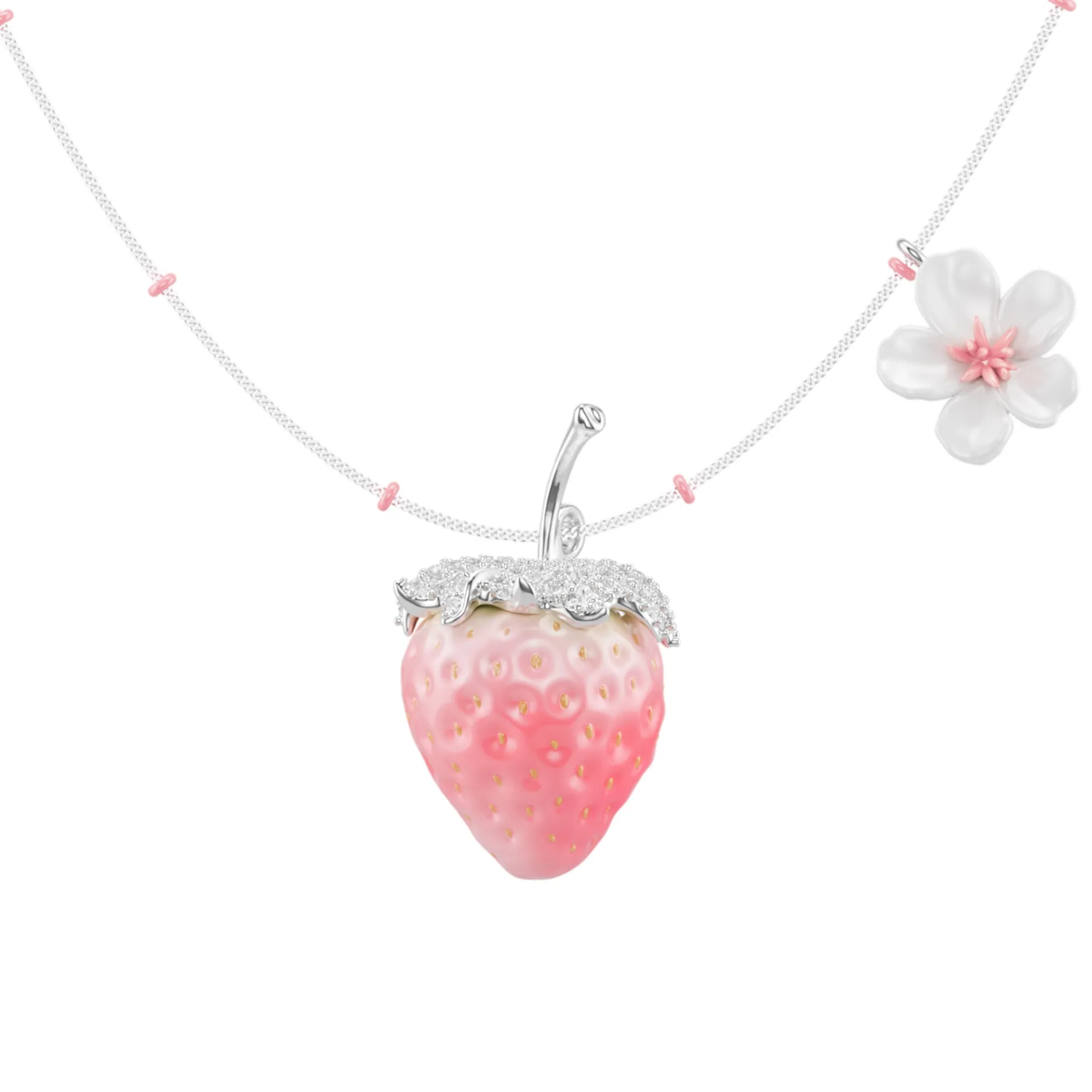Paradise / Strawberry Beaded Chain Flower Necklace