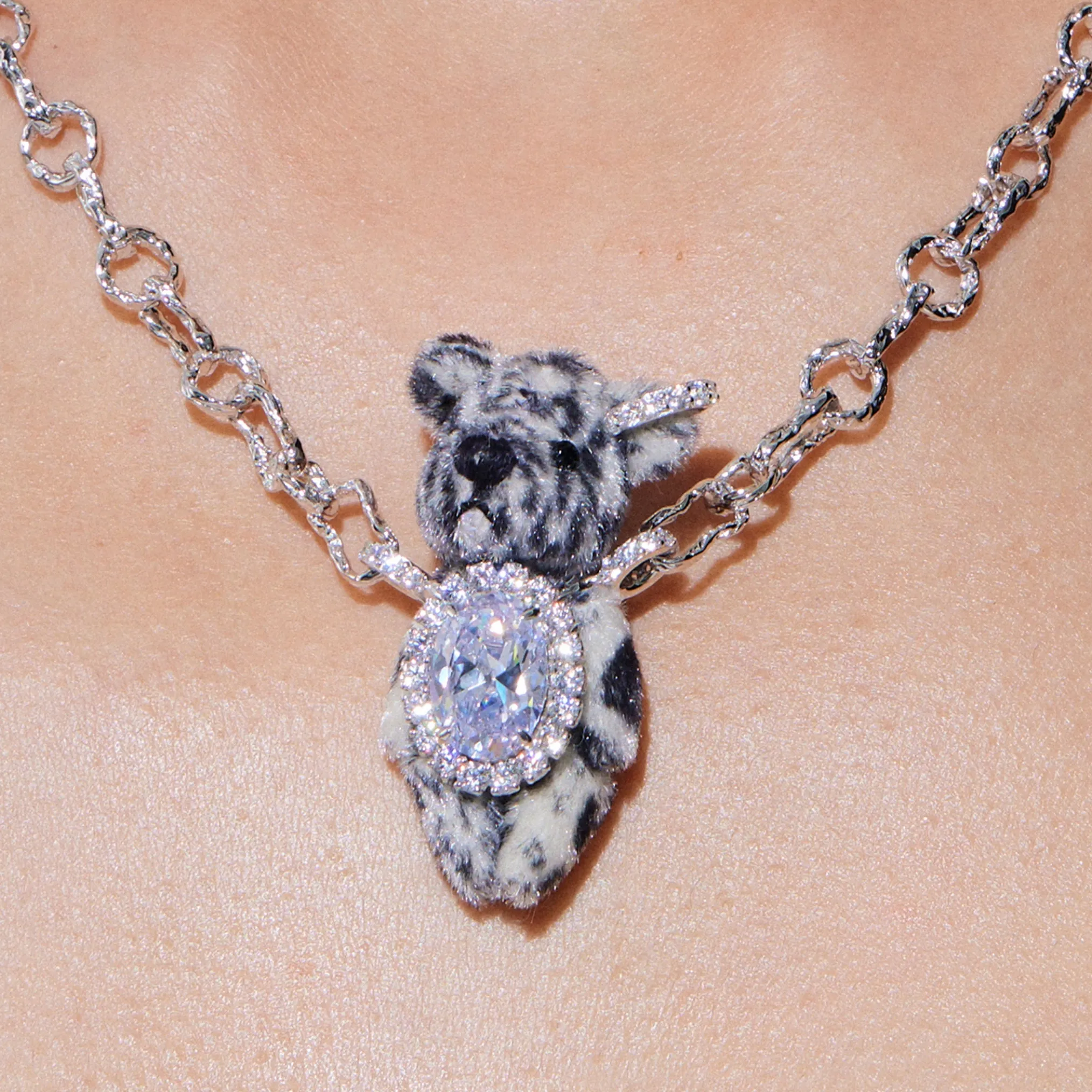 Paradise / Tiger Print Silver Chain Necklace