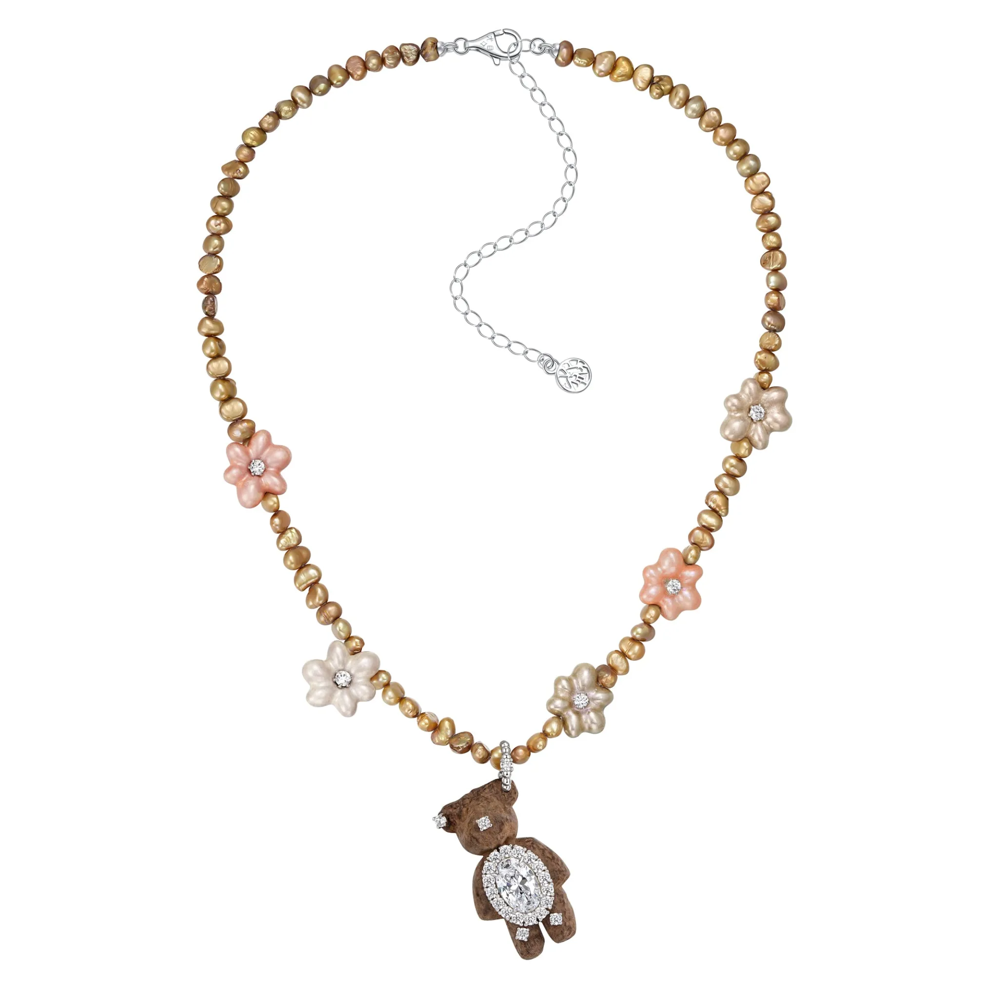 Paradise / Wooden Bear Pearl Flower Necklace