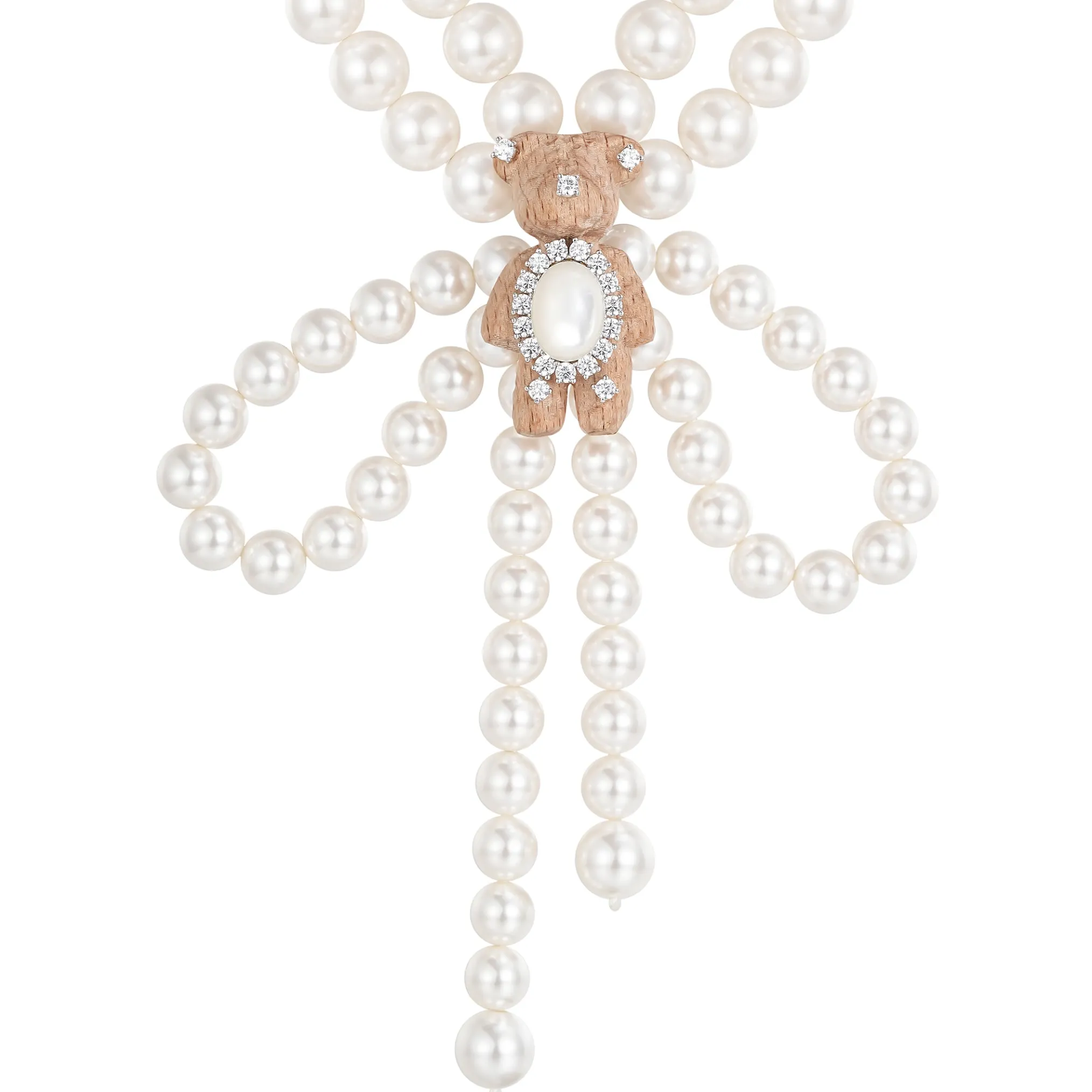 Paradise / Wooden Bear Pearl Bowknot Necklace