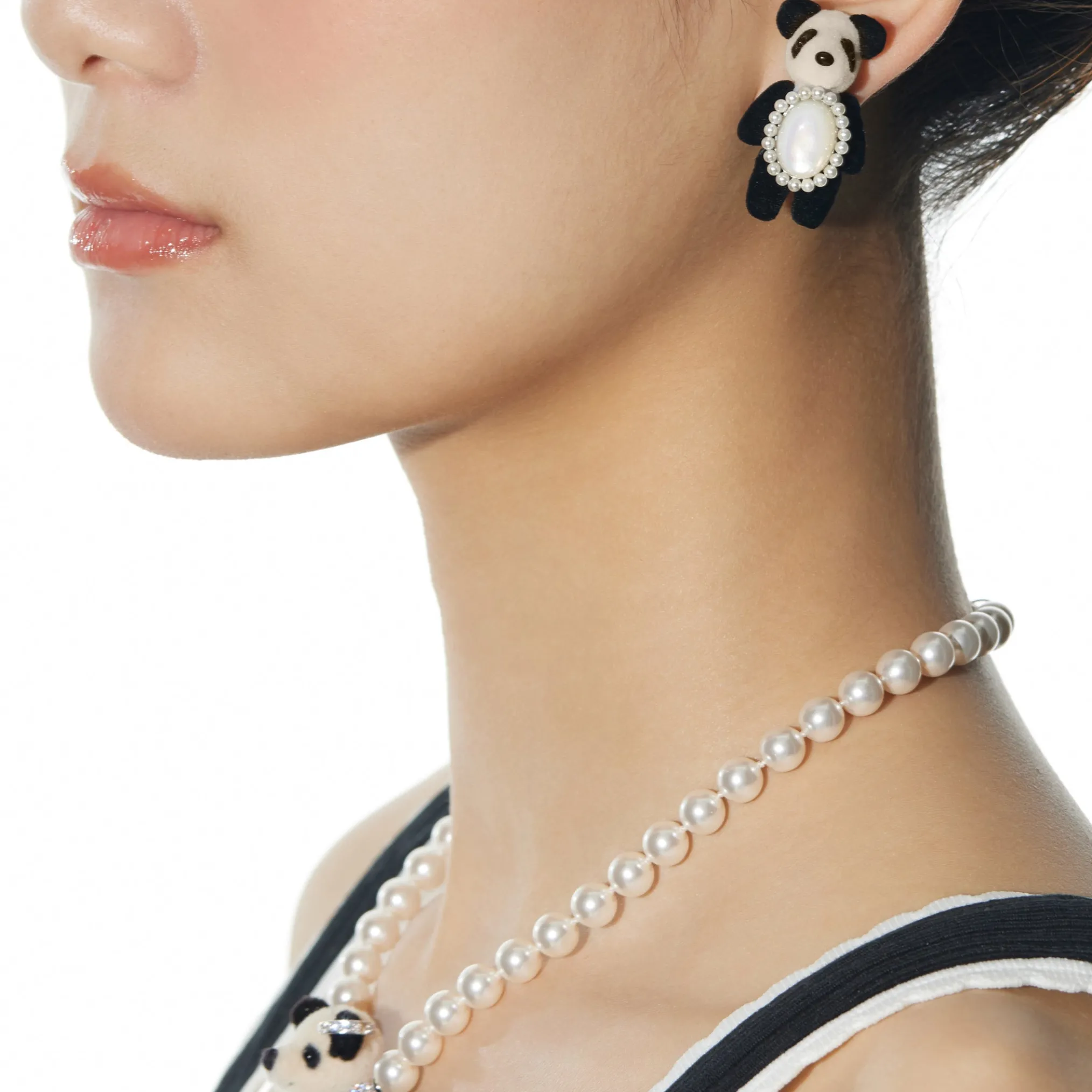 Paradise/ Flocked Panda Pearl Earrings