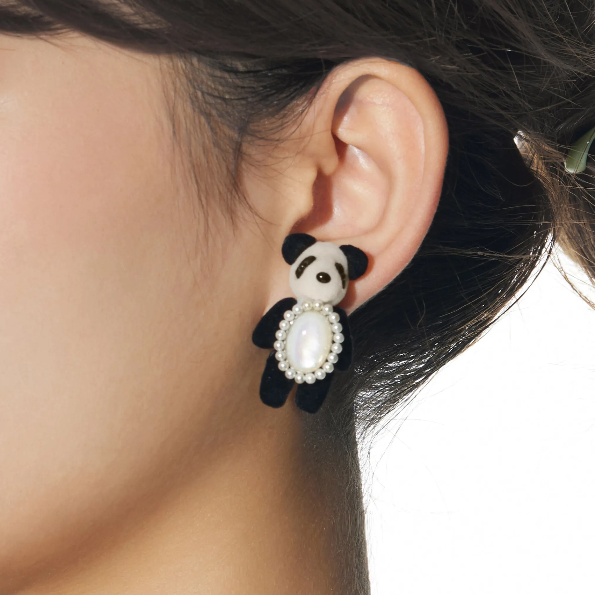 Paradise/ Flocked Panda Pearl Earrings