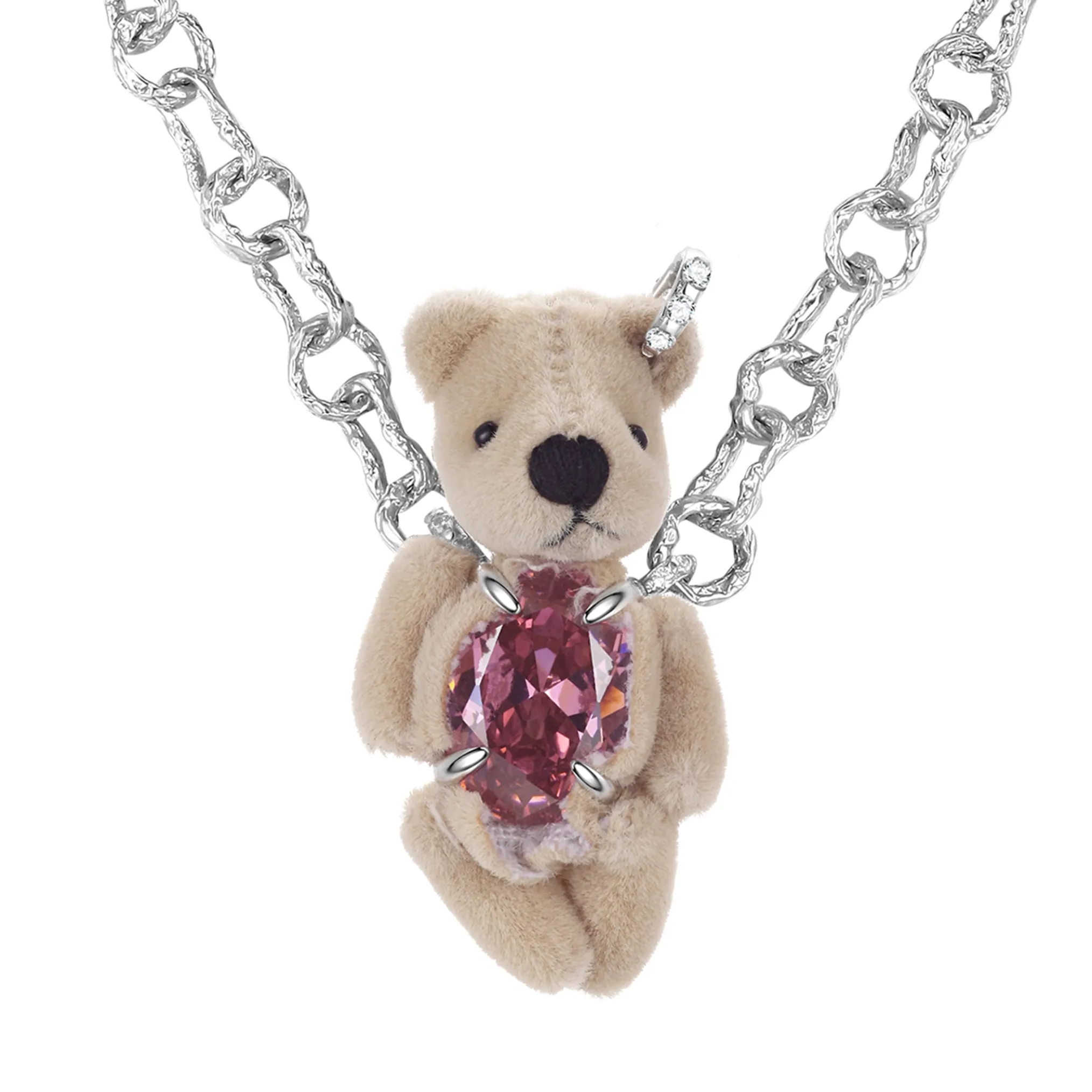 Paradise/ Teddy bear elliptical zircon Necklace