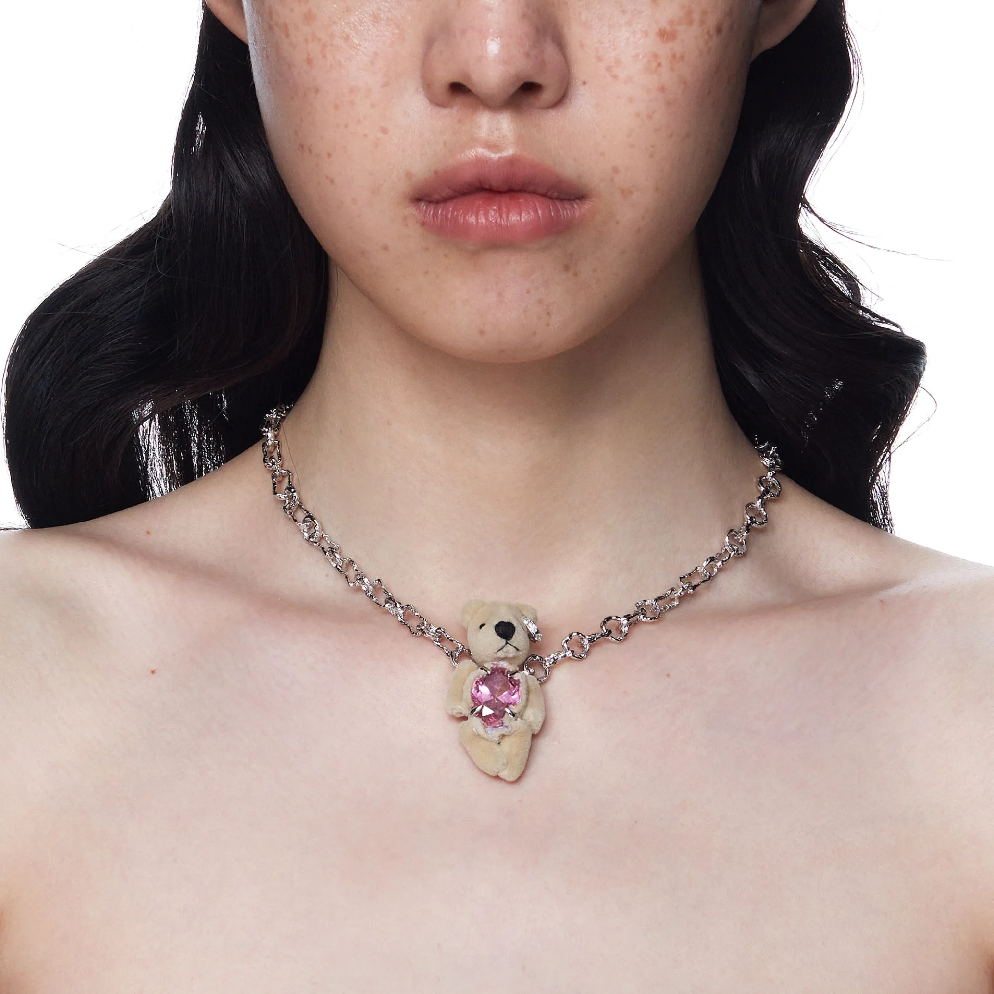 Paradise/ Teddy bear elliptical zircon Necklace