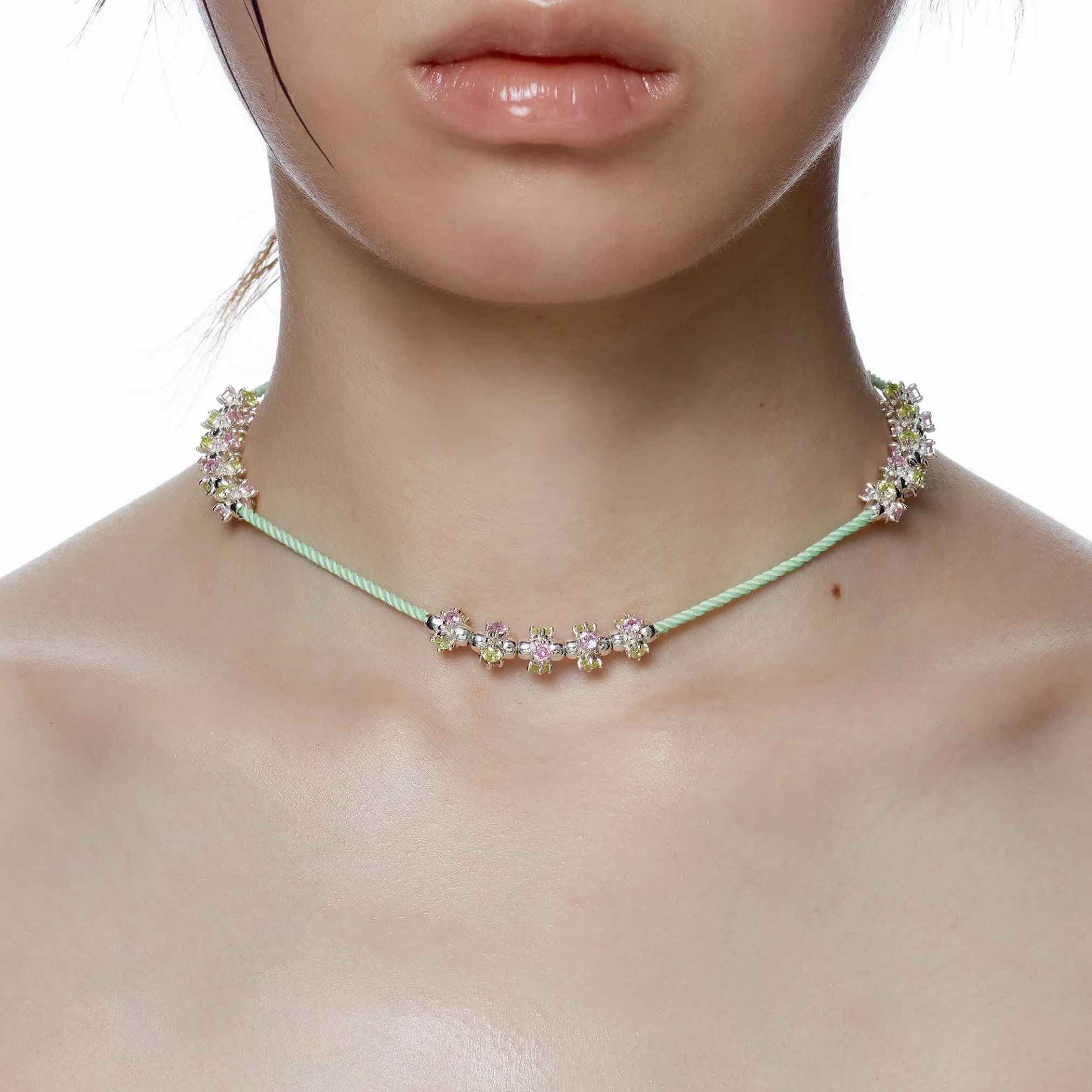 Ripple / Colorful Chain Gem Bead Necklace