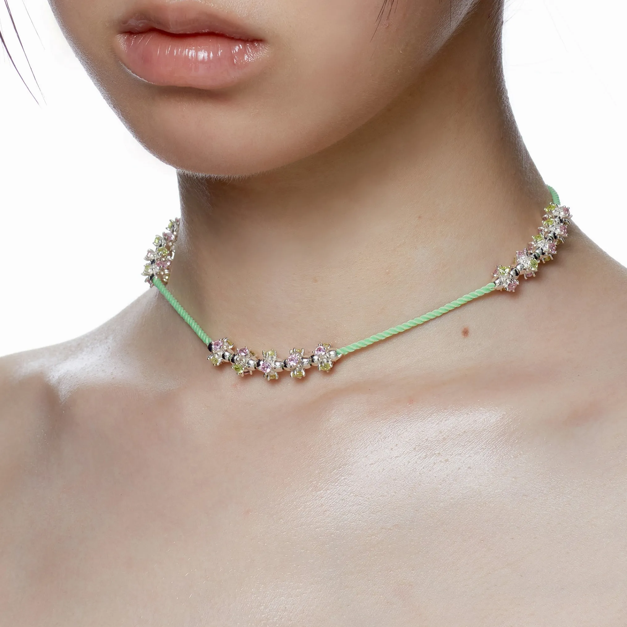 Ripple / Colorful Chain Gem Bead Necklace