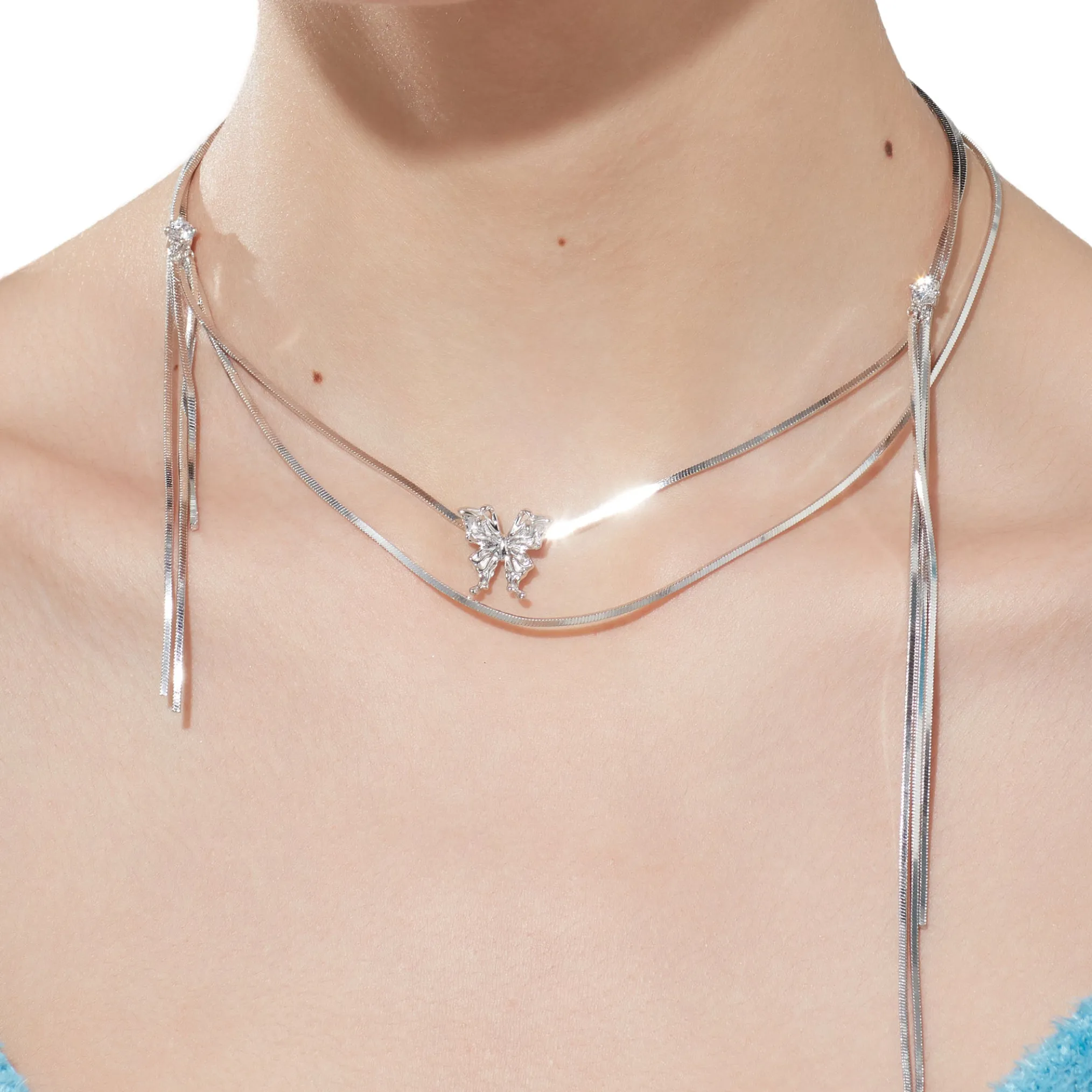 Ripple / Butterfly Long Tassel Clavicle Chain