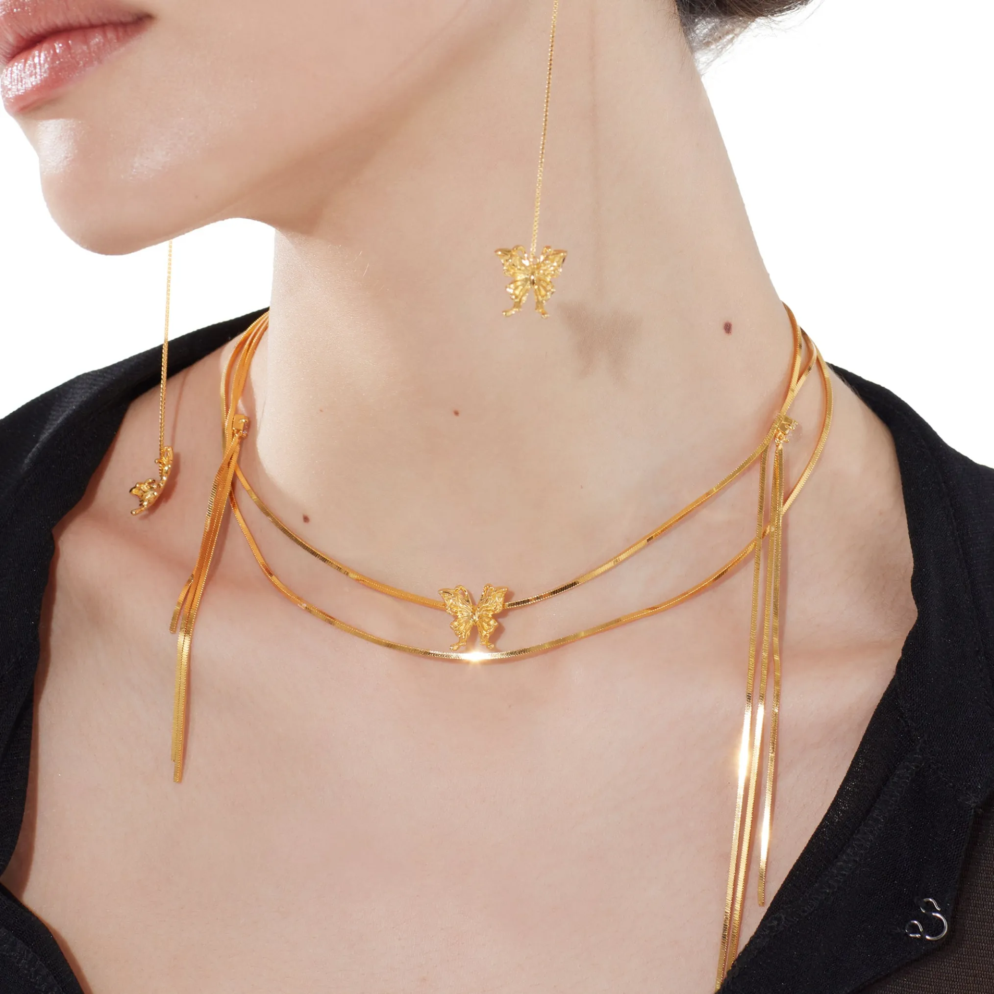 Ripple / Butterfly Long Tassel Clavicle Chain