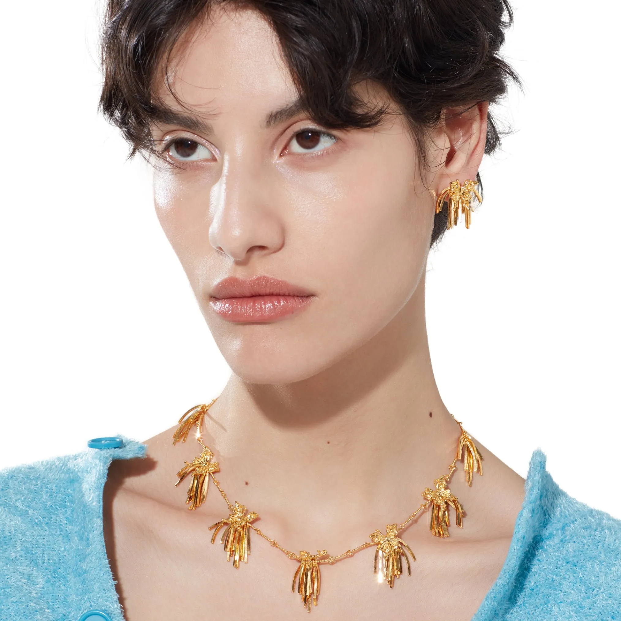 Ripple / Butterfly Cluster Short Tassel Necklace