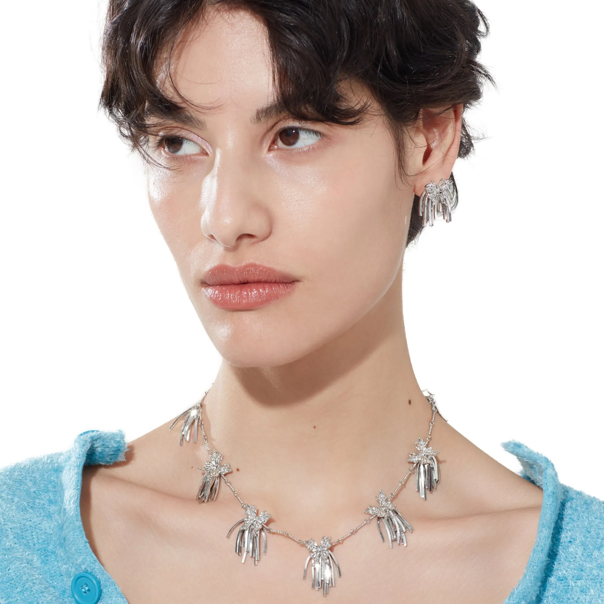 Ripple / Butterfly Cluster Short Tassel Necklace