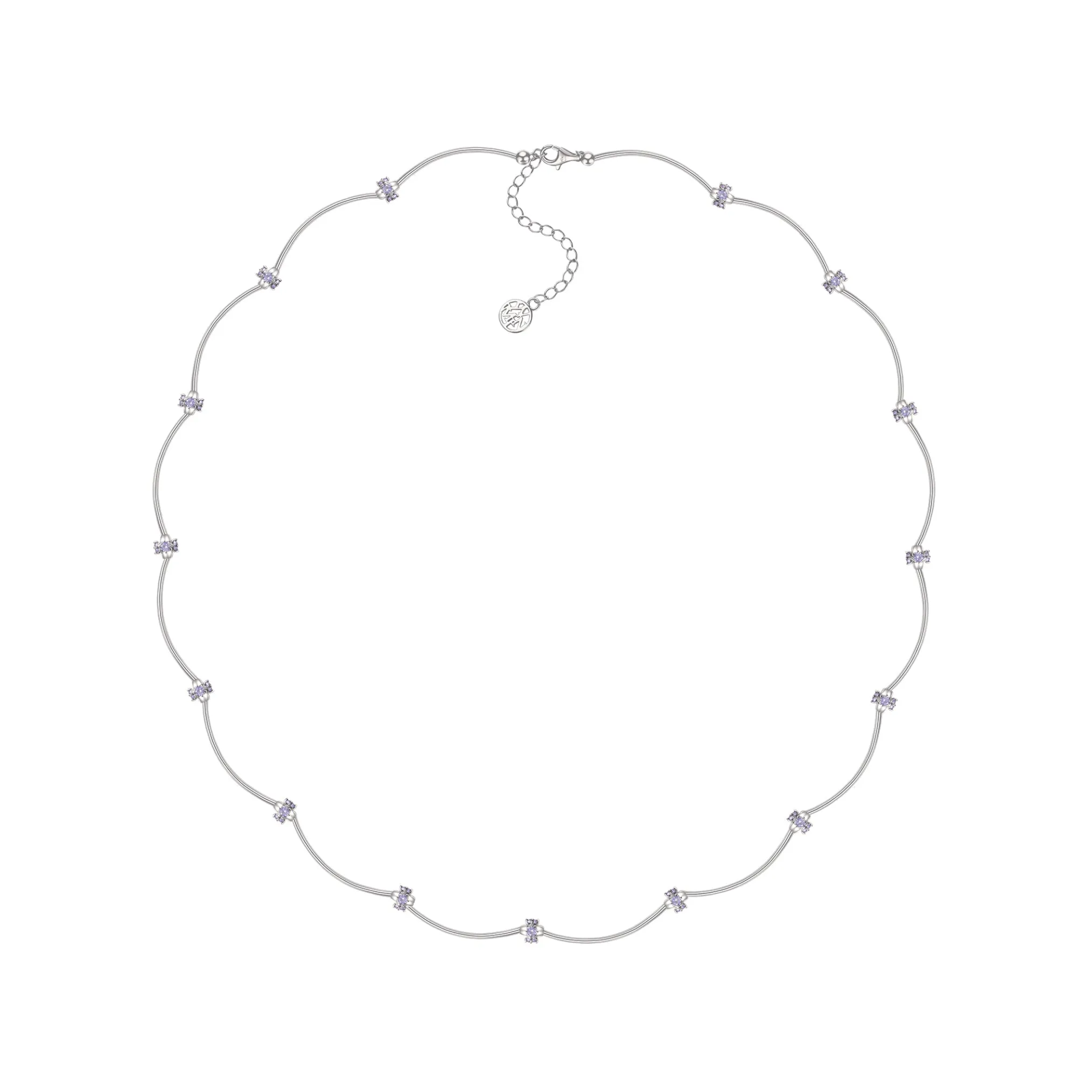 Ripple / Curved Silver Tube Gemstone Bead Necklace