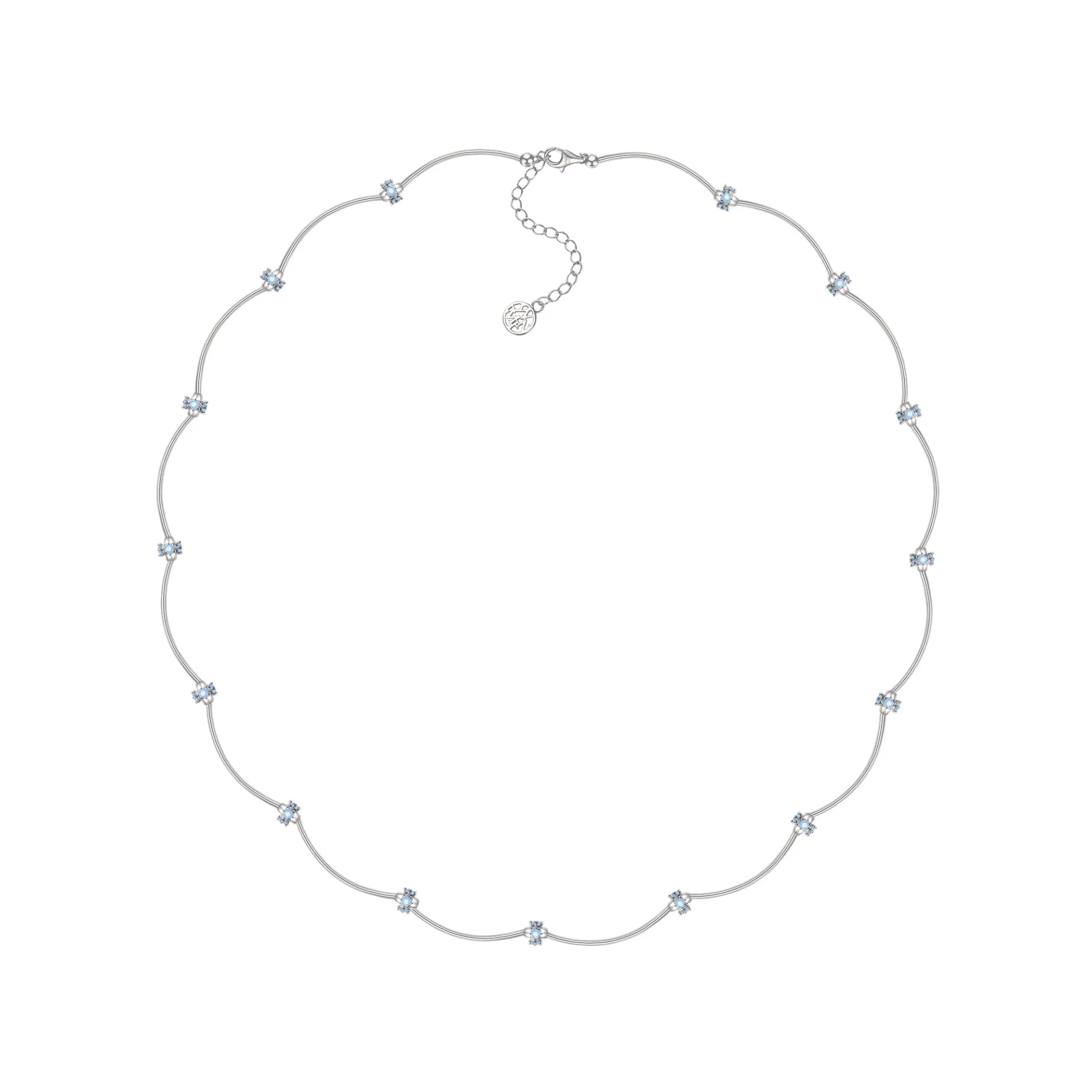 Ripple / Curved Silver Tube Gemstone Bead Necklace