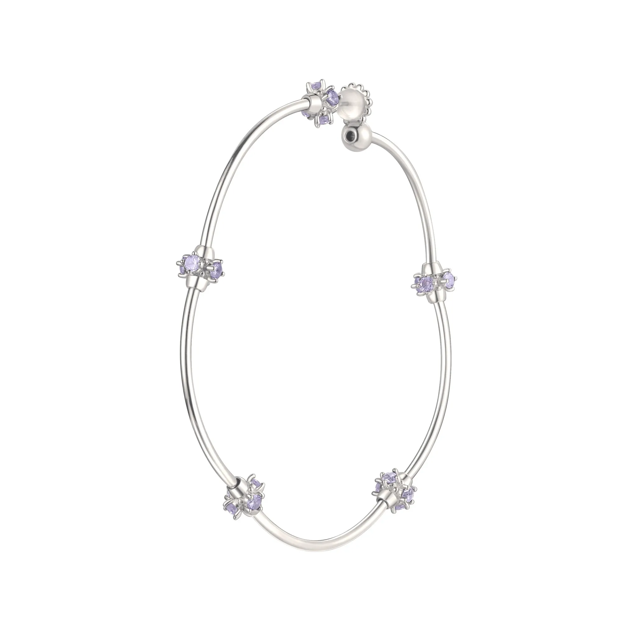 Ripple / Curved Silver Tube Gemstone Earring