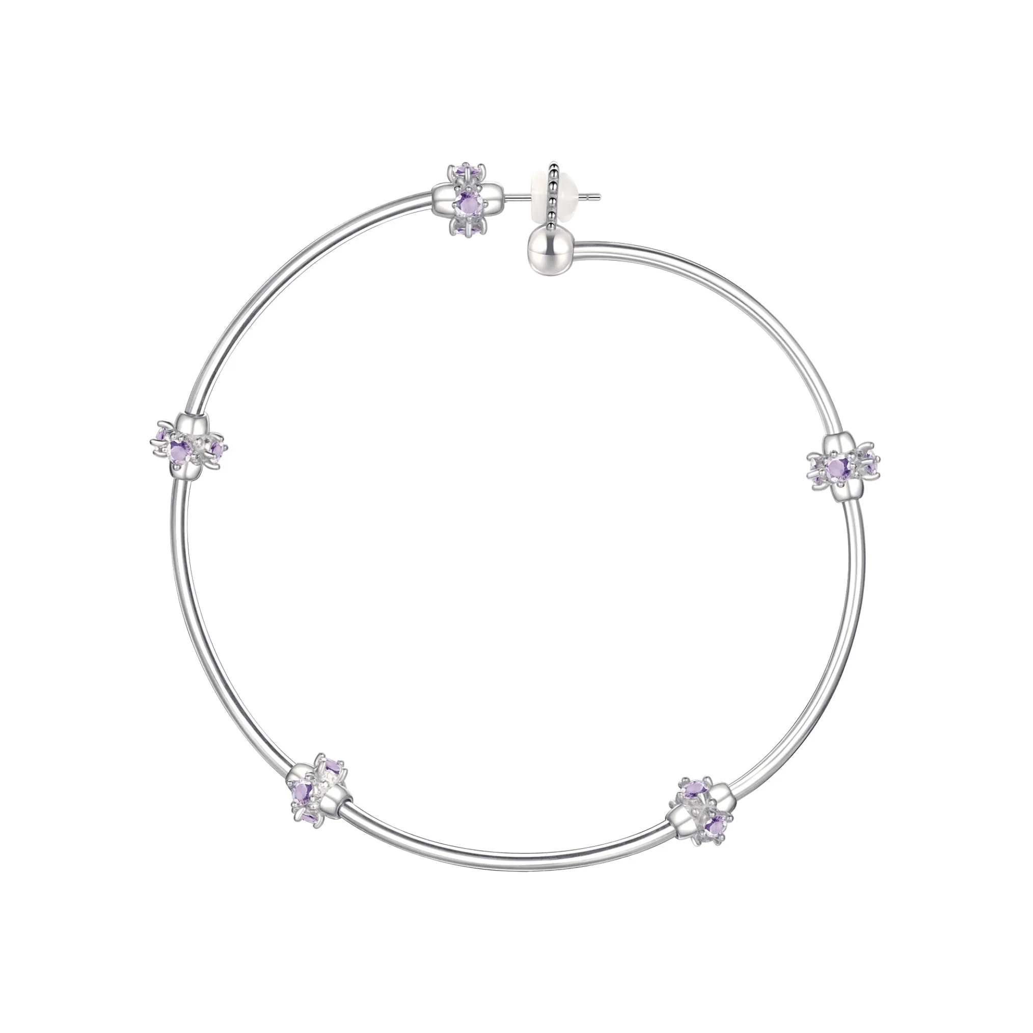 Ripple / Curved Silver Tube Gemstone Earring