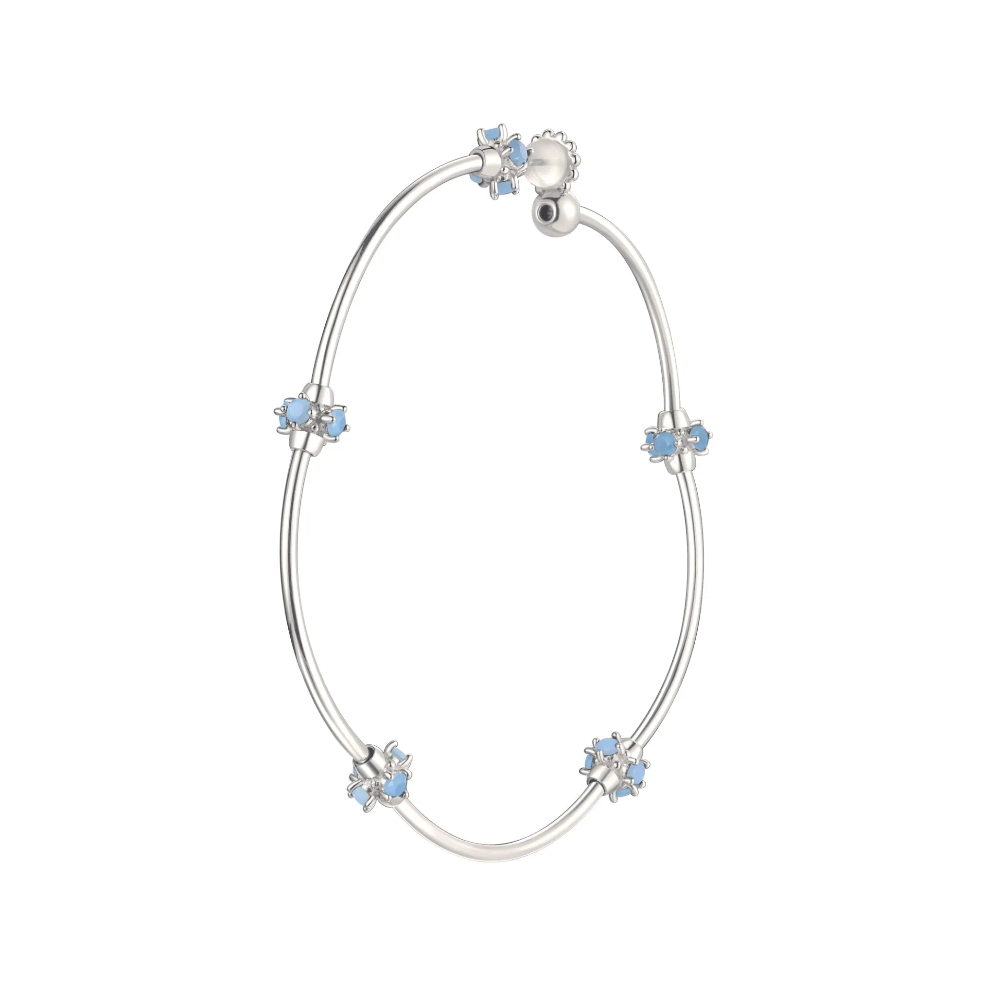 Ripple / Curved Silver Tube Gemstone Earring