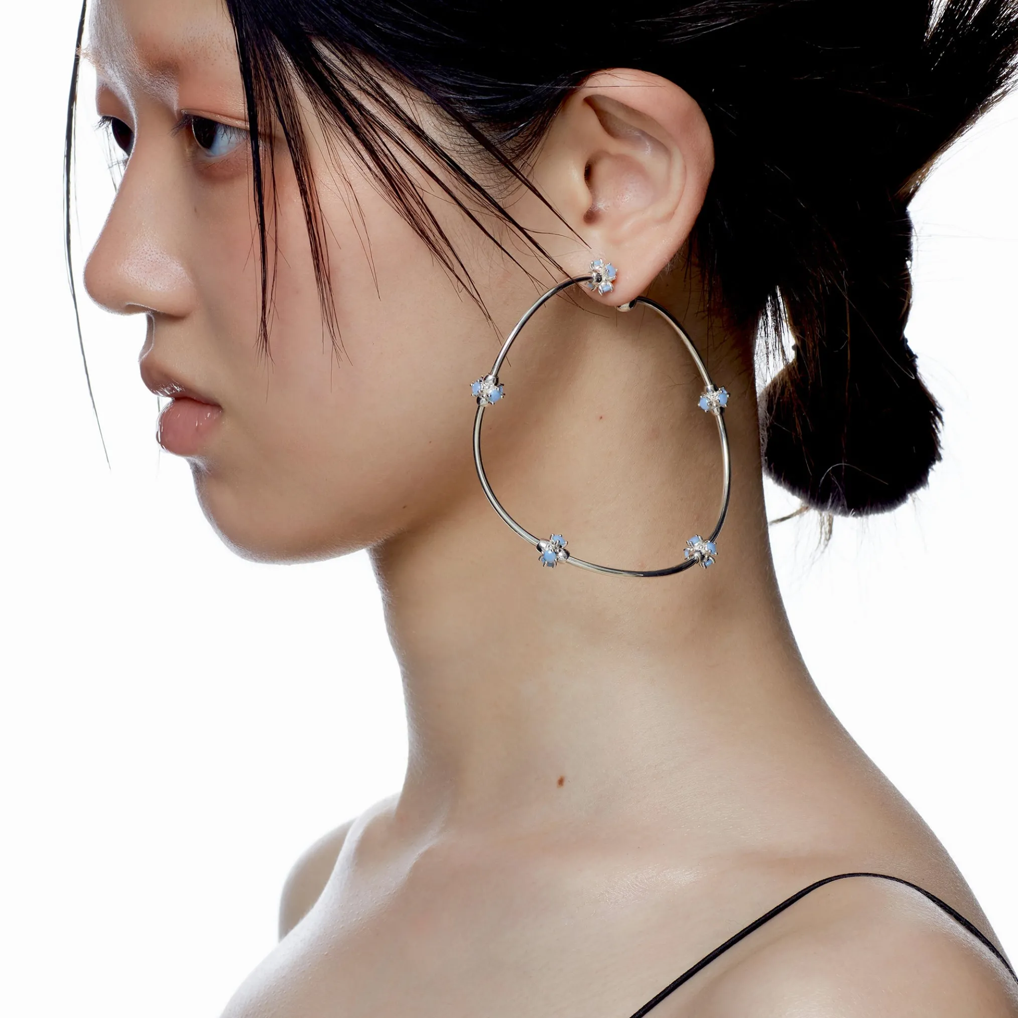 Ripple / Curved Silver Tube Gemstone Earring