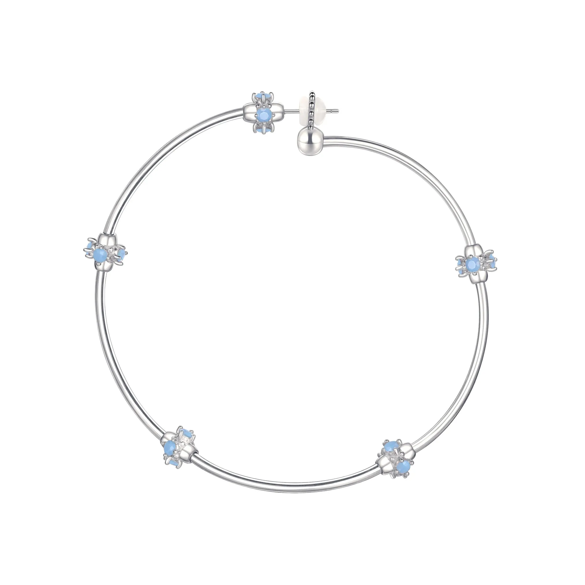 Ripple / Curved Silver Tube Gemstone Earring